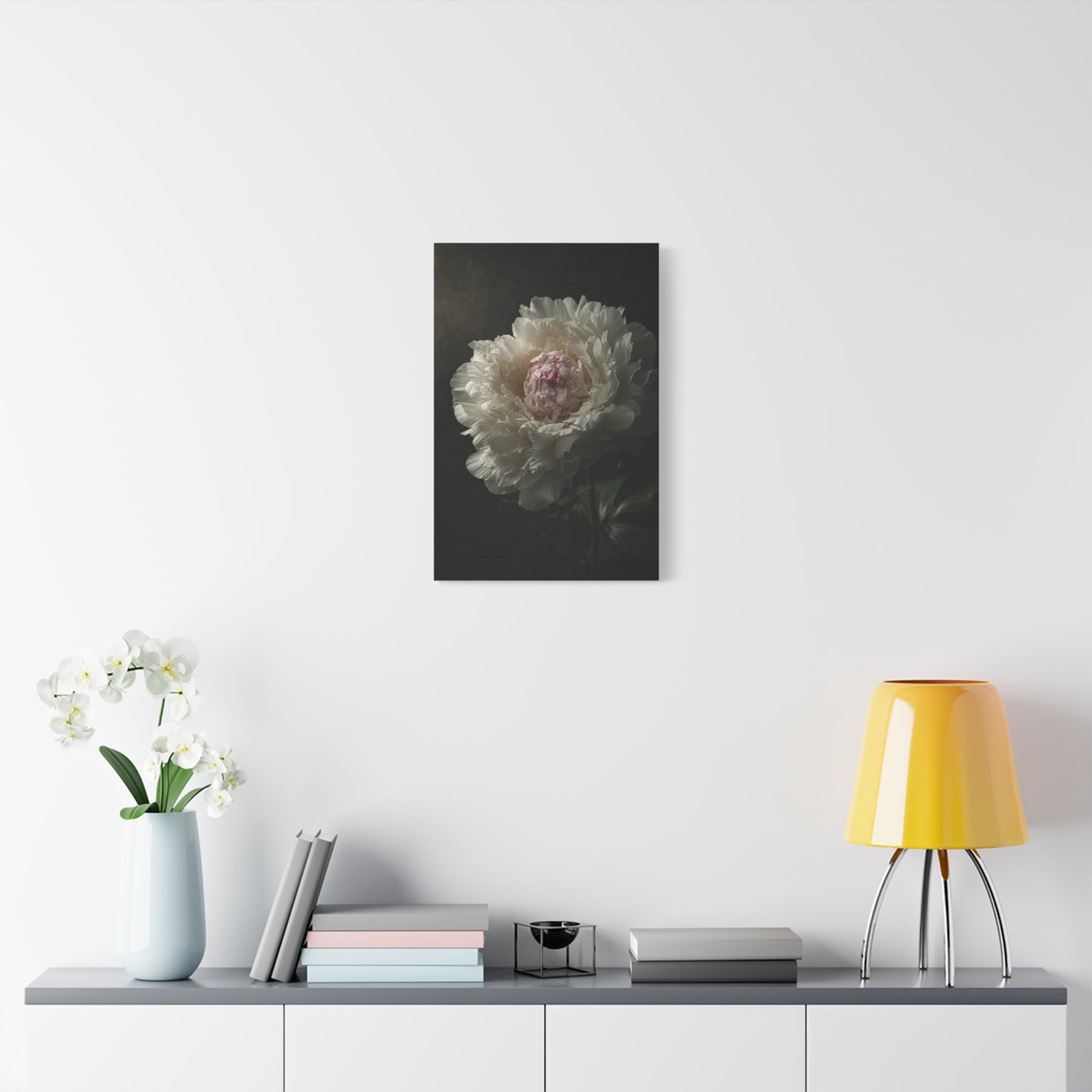 White Peony Canvas Wall Art - Moody Floral Art Print, Dark Botanical Canvas, Matte Finish - Vintage Style, Bedroom Wall Decor, Living Room Home Decoration Accent - Bedroom Home Decoration