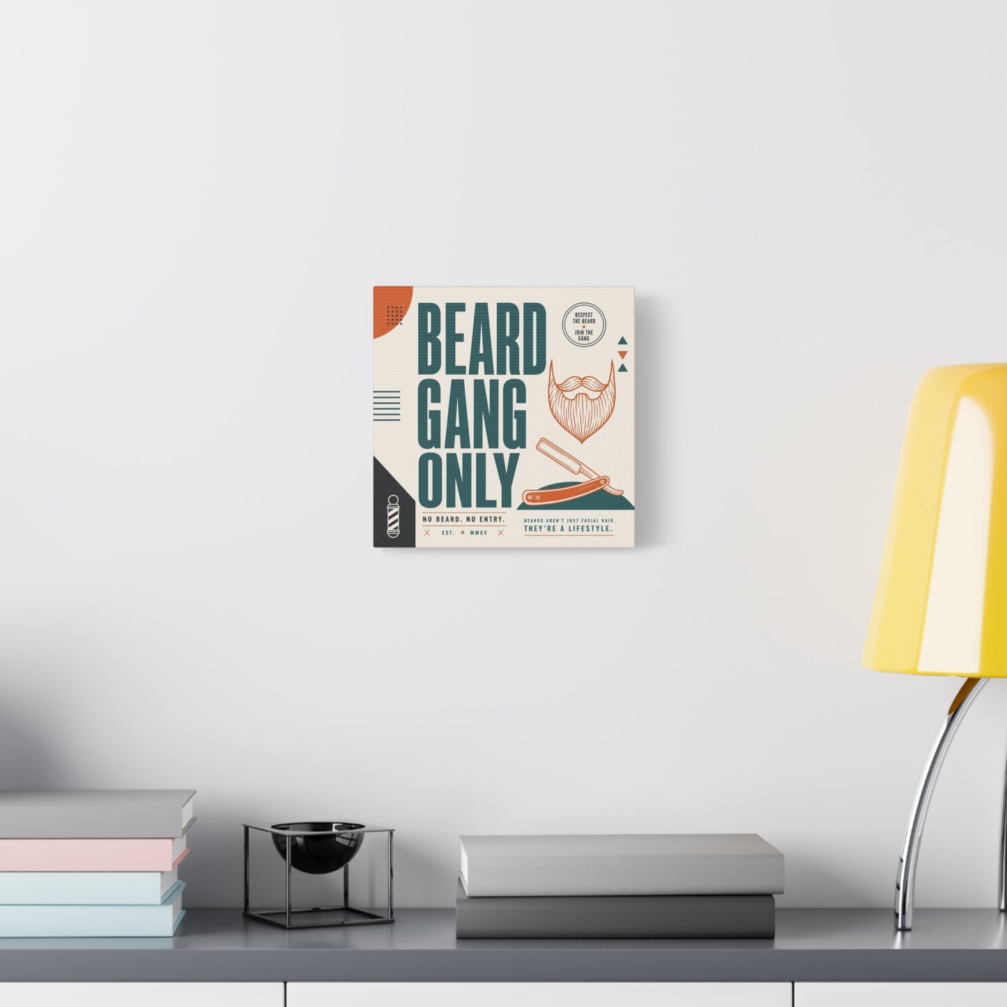 "Beard Gang Only" Typography Canvas Wall Art - Barber Beard Quote Print, Vintage Modern Style - Barbershop Wall Decor, Workspace Accent, Retro Illustration Canvas - Reception Area Decor