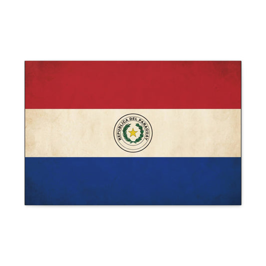 "Republica Del Paraguay" Paraguay Flag Canvas Wall Art - Vintage National Flag Print, Patriotic Heritage Decor - Matte Cotton Artwork - Living Room Home Decoration, Office Accent - Office Wall Art