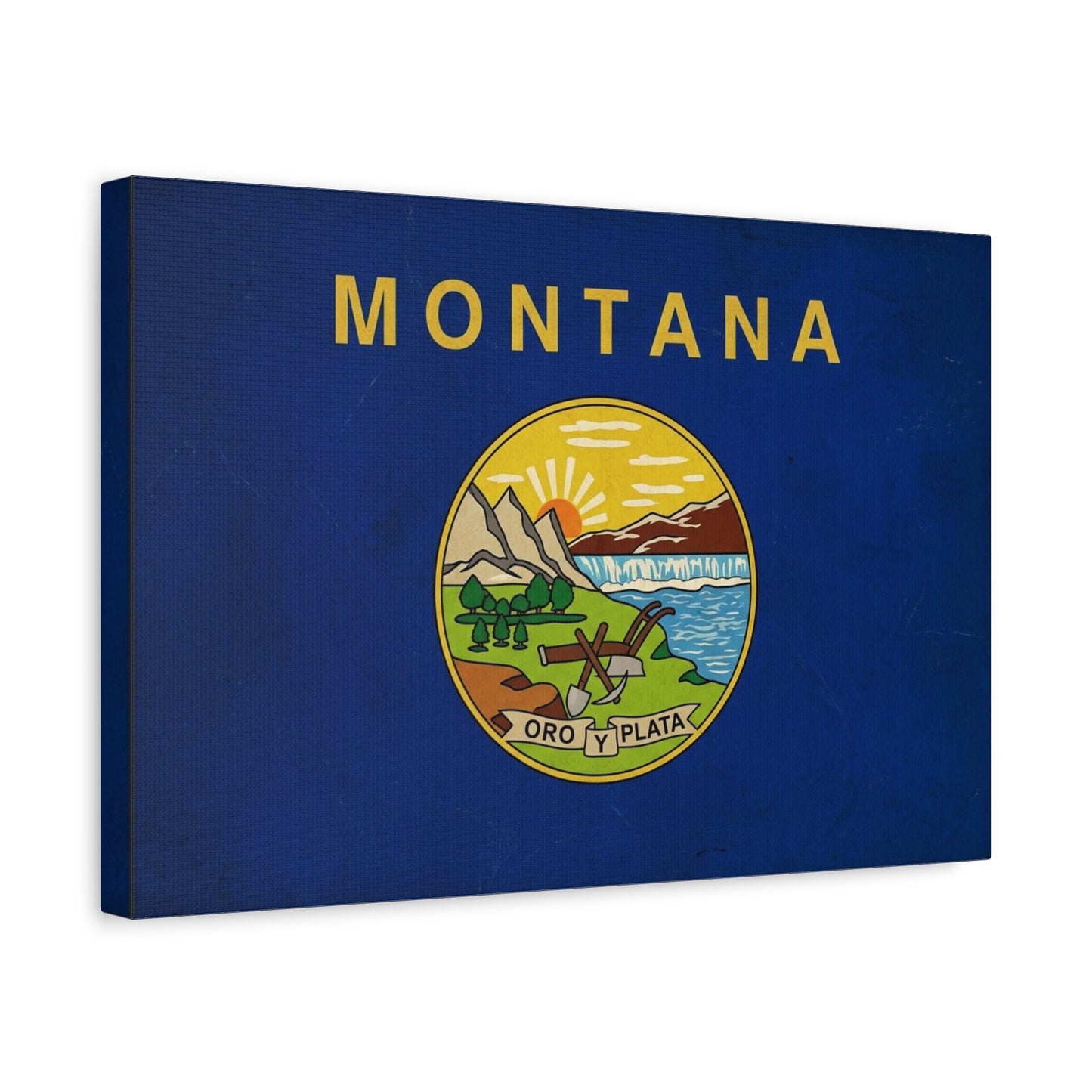 "Montana" State Flag Canvas Wall Art - Oro Y Plata Vintage Flag Print, Blue Western Decor - Rustic Americana Style - Living Room Wall Decor, Office Art - Bedroom Home Decoration - Ready to Hang