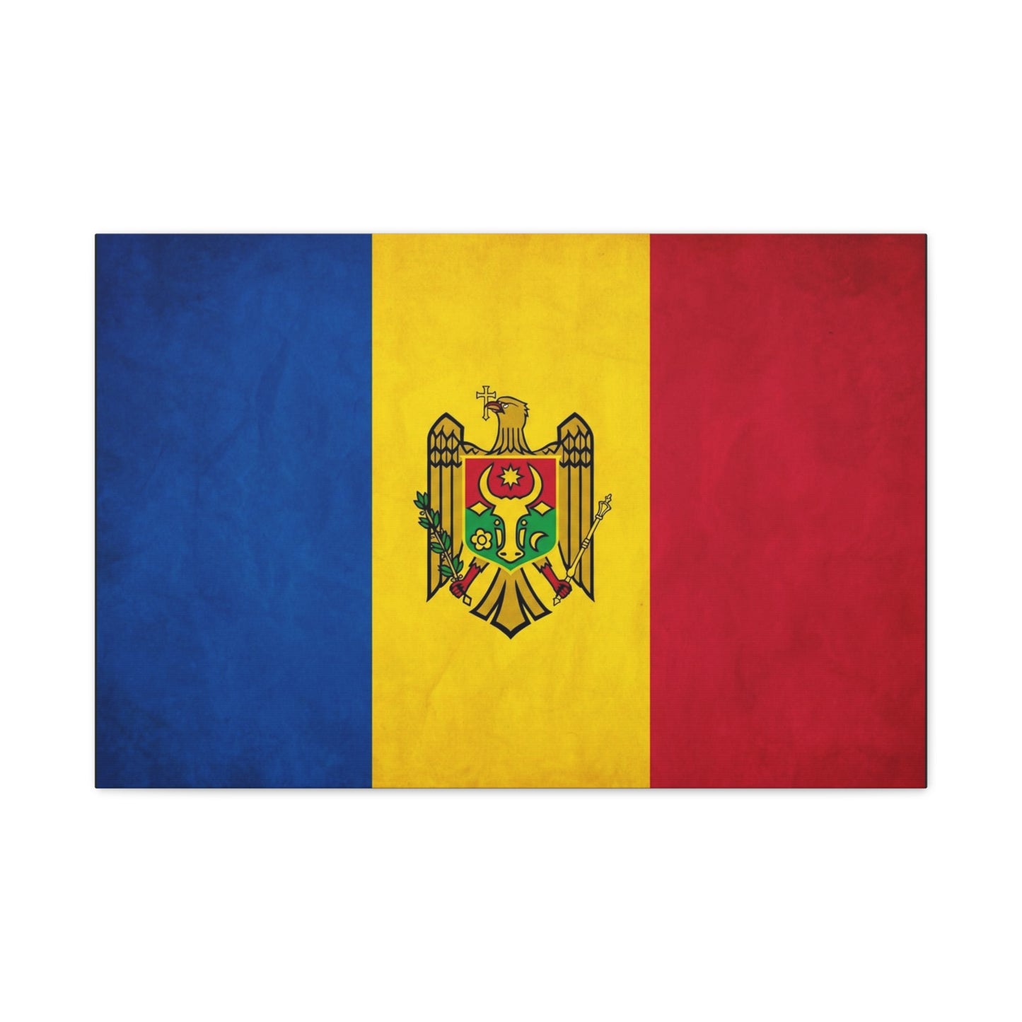 Moldova Flag Canvas Wall Art - Blue Yellow Red Tricolor With Coat Of Arms - Patriotic Heritage Print - Traditional Style - Living Room Wall Decor - Bedroom Home Decoration - Bedroom Home Decoration