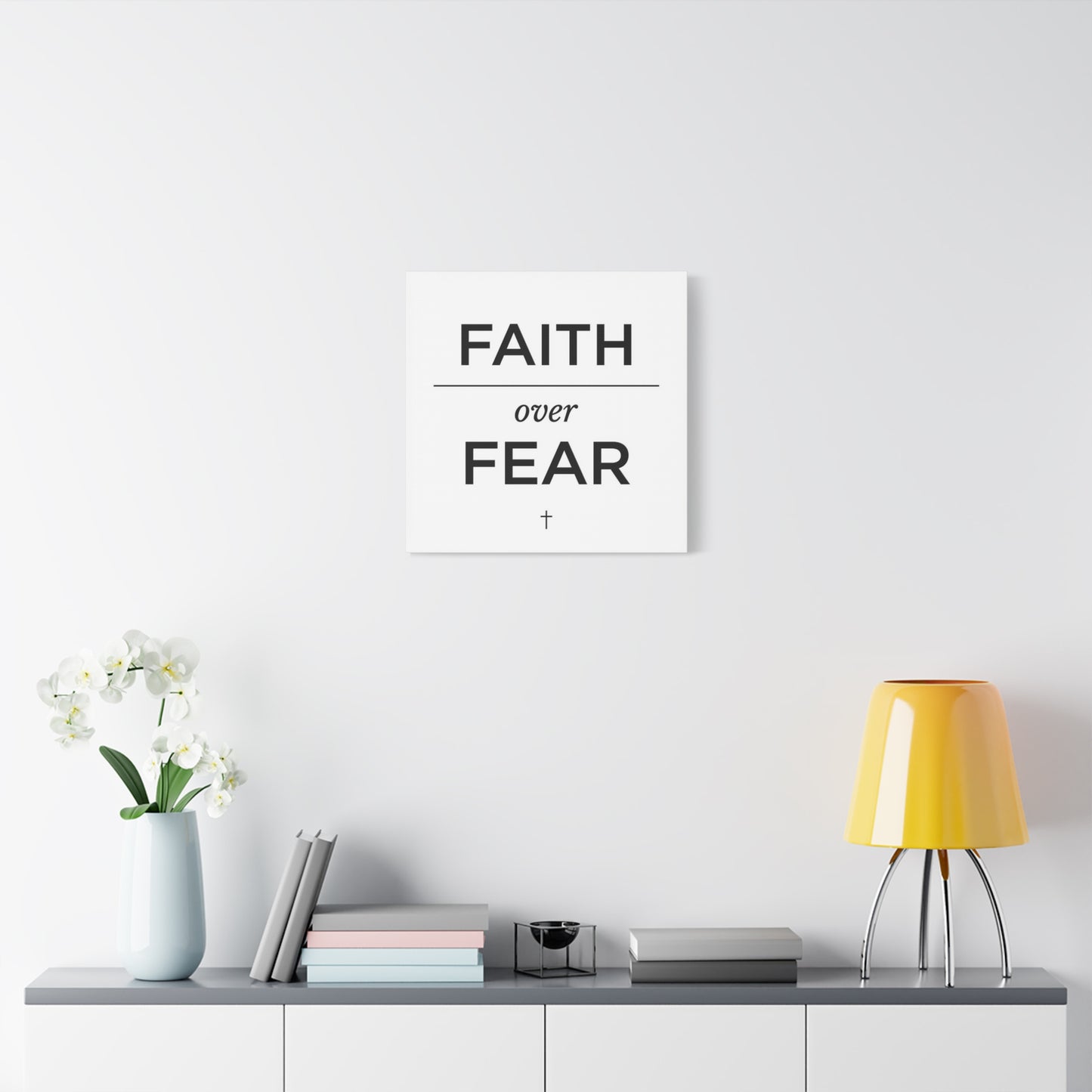 "Faith Over Fear" Christian Canvas Wall Art - Minimalist Bible Verse Cross Print, Black And White Typography Decor - Modern Farmhouse Style - Living Room Bedroom Office Wall Decor