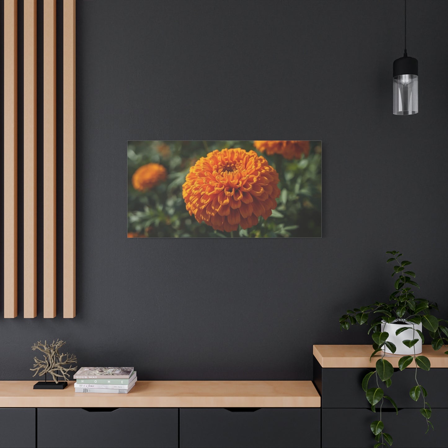 Orange Marigold Flower Canvas Wall Art - Botanical Floral Close Up Art Print - Warm Nature Home Decor, Matte Canvas Print - Bedroom Wall Accent, Living Room Decoration, Spa Style - Ready to Hang