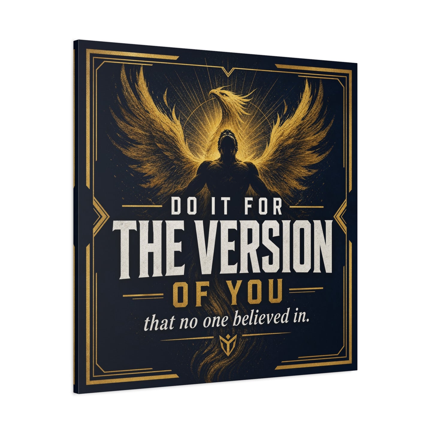 "Do It For The Version Of You That No One Believed In" Inspirational Canvas Wall Art - Phoenix Wings Motivational Quote Print - Black Gold Typography Decor For Office Bedroom - Living Room Wall Decor