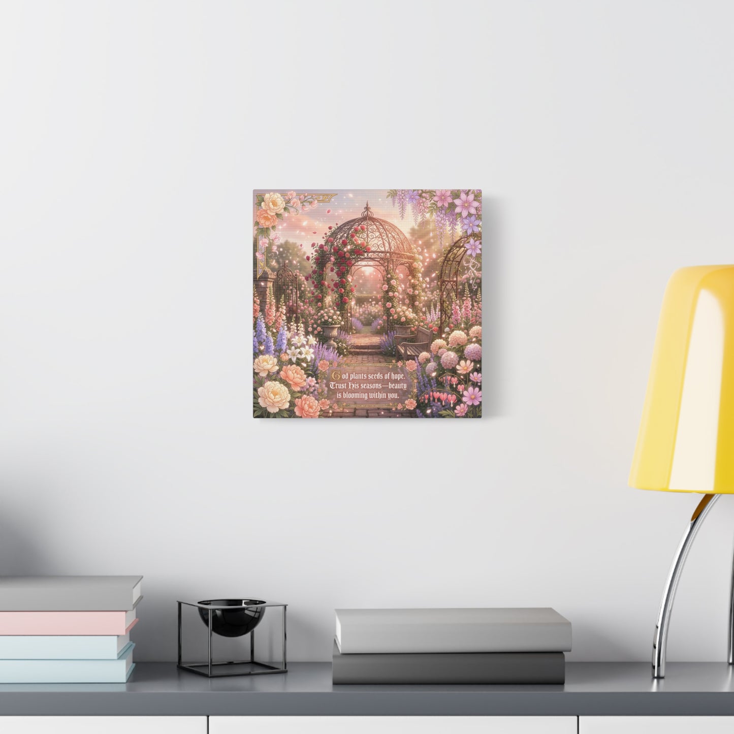 "God Plants Seeds Of Hope" Floral Garden Canvas Wall Art - Romantic Rose Gazebo Scripture Quote Print - Matte Botanical Cottagecore Decor - Bedroom Living Room Home Decoration - Living Room Wall Decor