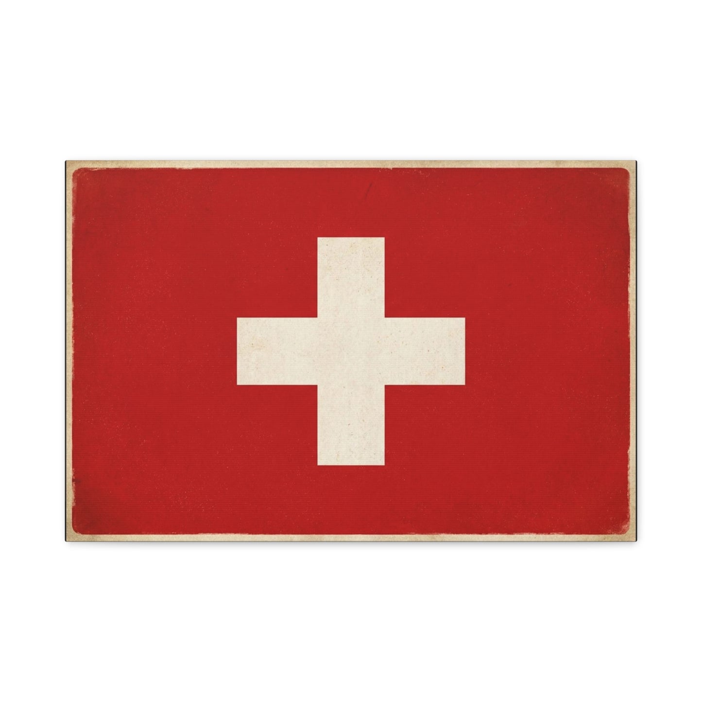 Swiss Flag Canvas Wall Art - Vintage Red White Cross Print, Patriotic Minimalist Decor - Rustic Travel Style - Living Room Wall Decor, Office Art - Bedroom Home Decoration - Bedroom Home Decoration