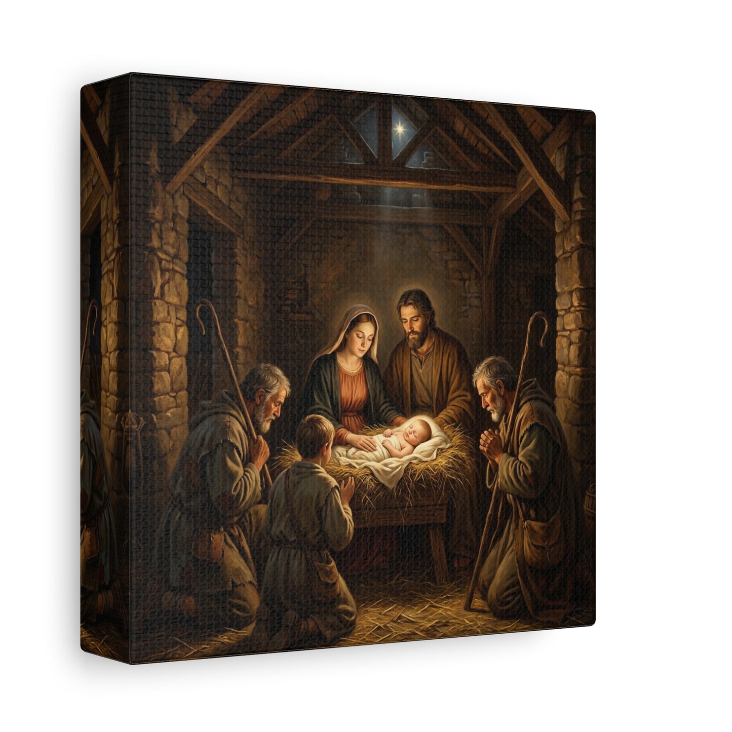 Nativity Scene Canvas Wall Art - Baby Jesus, Virgin Mary, Saint Joseph In Bethlehem Stable - Matte Cotton Print For Living Room Bedroom - Living Room Wall Decor - Bedroom Home Decoration