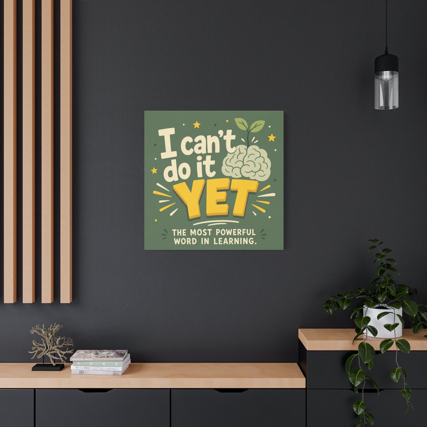 "I Can't Do It Yet" Motivational Canvas Wall Art - Growth Mindset Quote Print, Classroom Decor, Green Typography Poster, Teacher Office Wall Decor, Kids Study Room Decoration - Bedroom Home Decoration