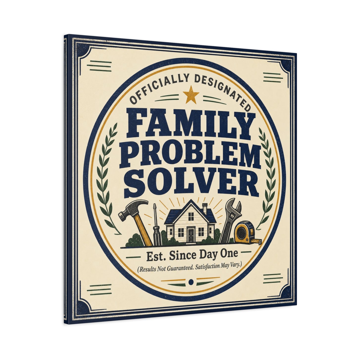 "Officially Designated Family Problem Solver" Canvas Wall Art - Vintage Typography Home Sign, Rustic Farmhouse Style, Humorous Quote Print, Living Room Wall Decor - Ready to Hang - Ready to Hang