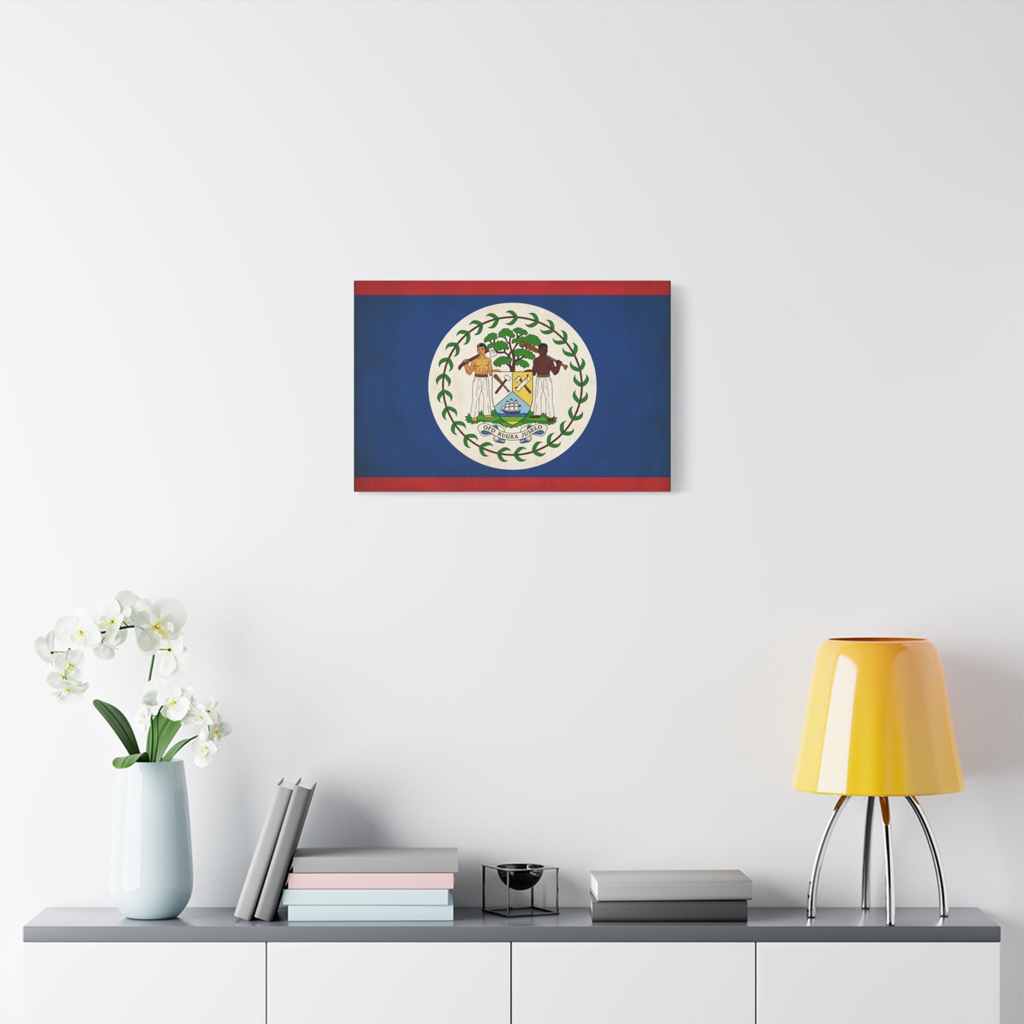 Belize Flag Canvas Wall Art - OTD RUGRA JUELO State Banner Print, Blue Red White Crest Design - Patriotic Traditional Decor - Living Room Home Decoration - Living Room Wall Decor - Ready to Hang