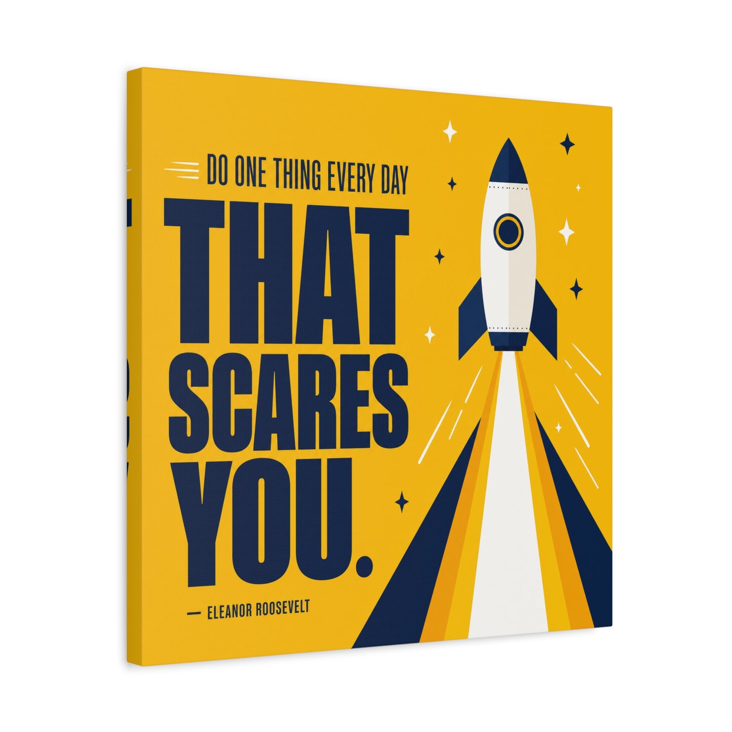 "Do One Thing Every Day That Scares You." Rocket Canvas Wall Art - Motivational Typography Space Decor - Modern Yellow Quote Print - Kids Bedroom Wall Decor, Playroom Home Decoration - Ready to Hang
