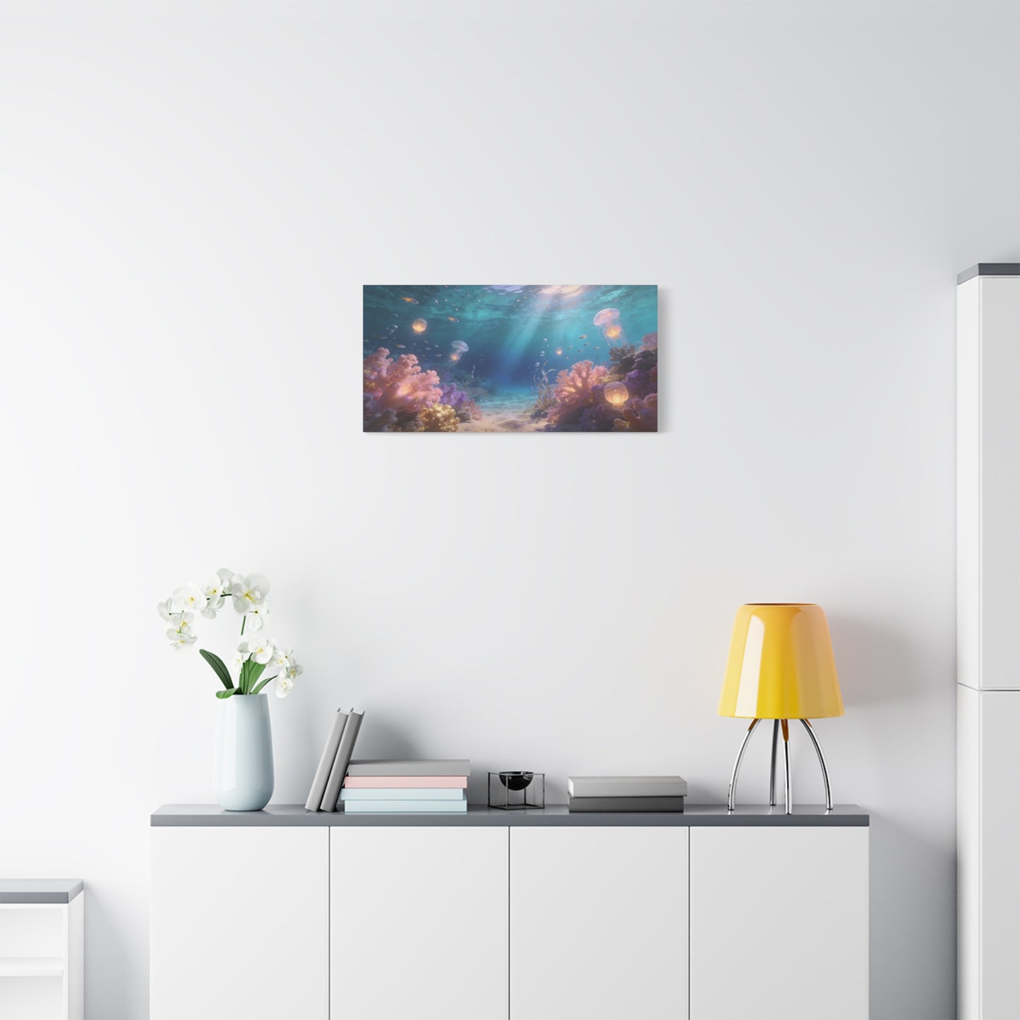 Underwater Jellyfish Canvas Wall Art - Glowing Coral Reef Ocean Scene, Dreamy Seascape Canvas Print - Contemporary Coastal Style - Living Room Wall Decor, Bedroom Home Decoration - Ready to Hang