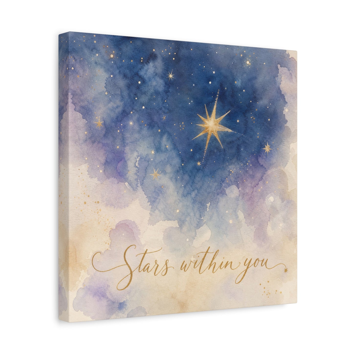 "Stars Within You" Celestial Canvas Wall Art - Watercolor Night Sky Quote Print - Gold Star Galaxy Decor - Inspirational Bedroom Wall Decor, Nursery Home Decoration, Bohemian Office Art