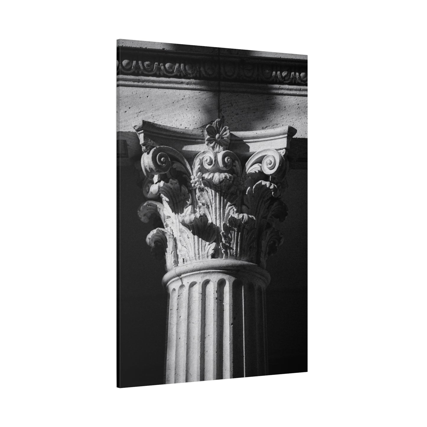 Black And White Corinthian Column Canvas Wall Art - Architectural Art Print, Dramatic Light, Matte Cotton Decor - Modern Minimalist Living Room Wall Decor, Office Art - Bedroom Home Decoration
