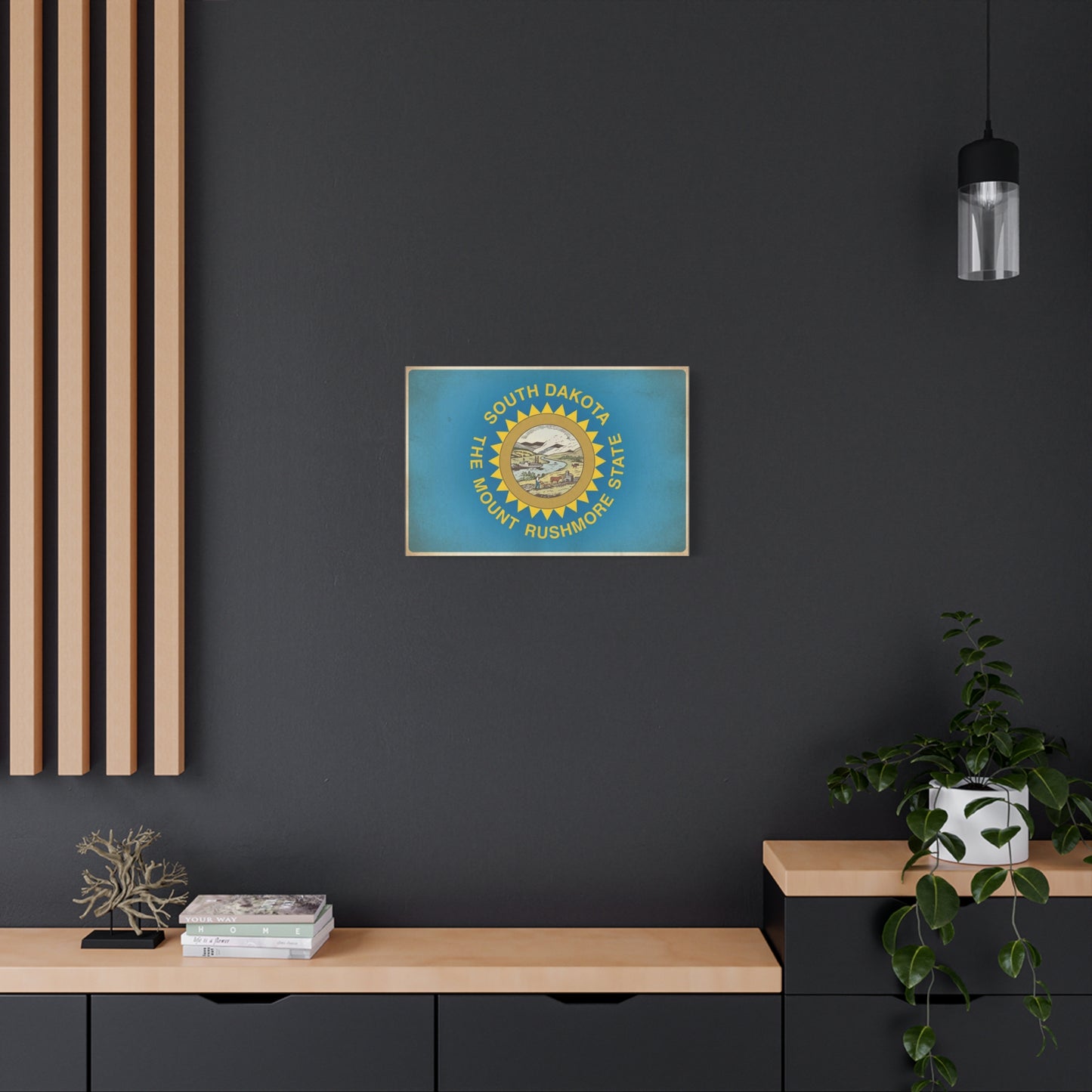 "South Dakota The Mount Rushmore State" Flag Canvas Wall Art - Vintage State Pride Decor, Blue Banner Print, Rustic Americana Style, Living Room Wall Decor, Office Art - Bedroom Home Decoration