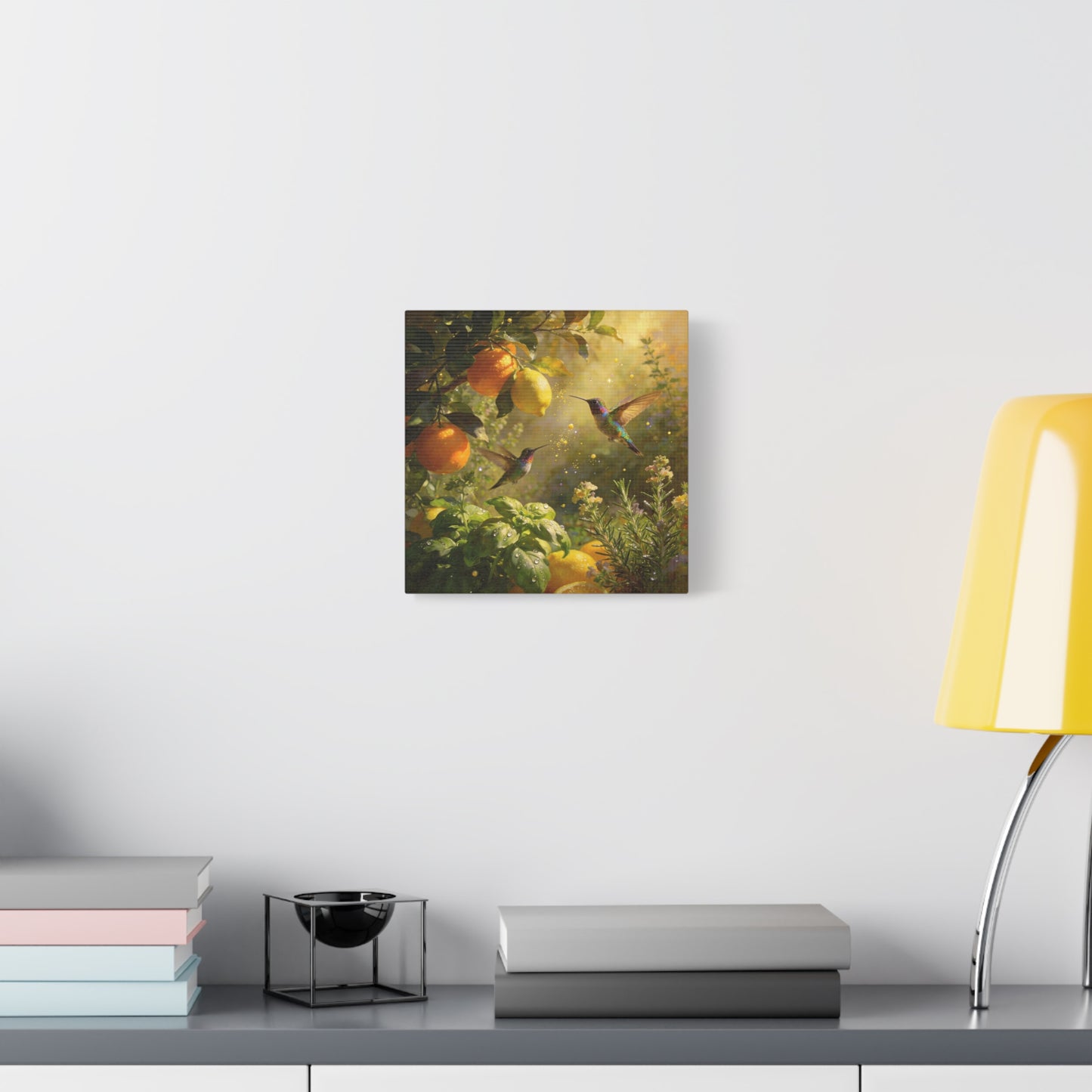 Hummingbird Citrus Canvas Wall Art - Lemon Orange Botanical Garden Print - Golden Light, Nature Home Decor, Living Room Wall Decor, Bedroom Home Decoration, Matte Finish Canvas - Cozy Reading Nook Art