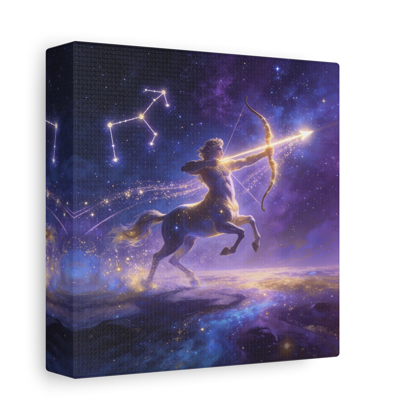 Sagittarius Zodiac Canvas Wall Art - Celestial Centaur Archer Constellation Print, Purple Galaxy Night Sky, Mythic Astrology Decor, Modern Bedroom Accent, Office Decoration - Living Room Wall Decor