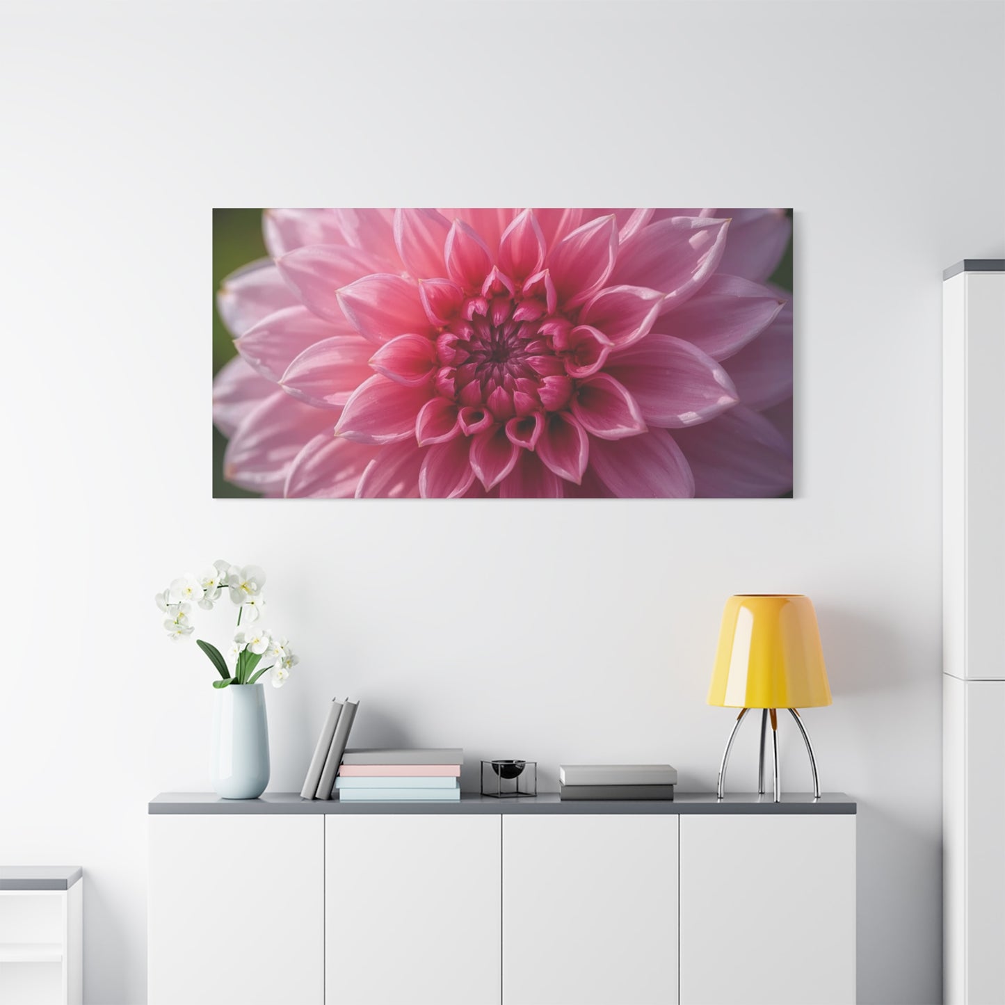 Pink Dahlia Canvas Wall Art - Floral Close Up Bloom, Botanical Wall Decor - Soft Focus Cotton Print - Contemporary Style, Bedroom Home Decoration, Bathroom Accent - Bedroom Home Decoration
