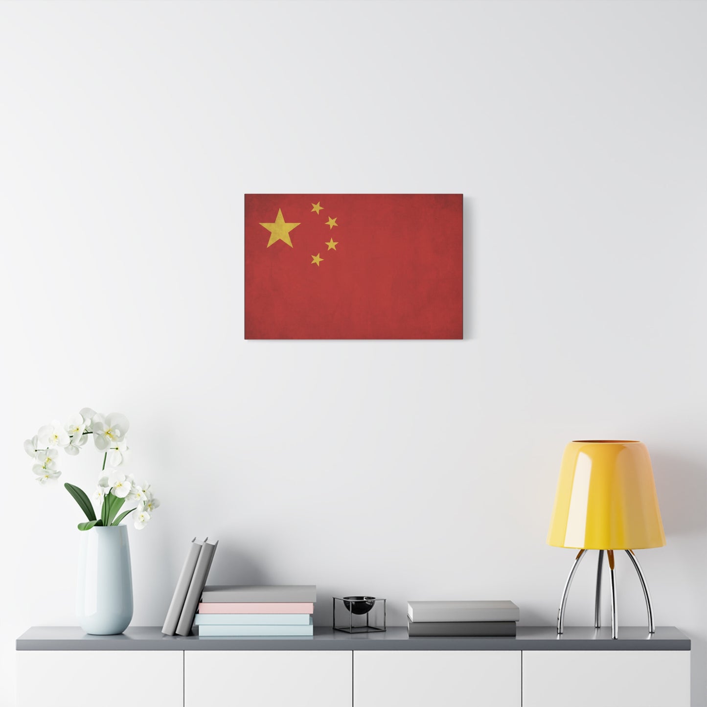 China Flag Canvas Wall Art - Red And Yellow Five Star National Banner Print - Vintage Patriotic Style, Living Room Wall Decor, Bedroom Home Decoration, Office Art Accent - Bedroom Home Decoration