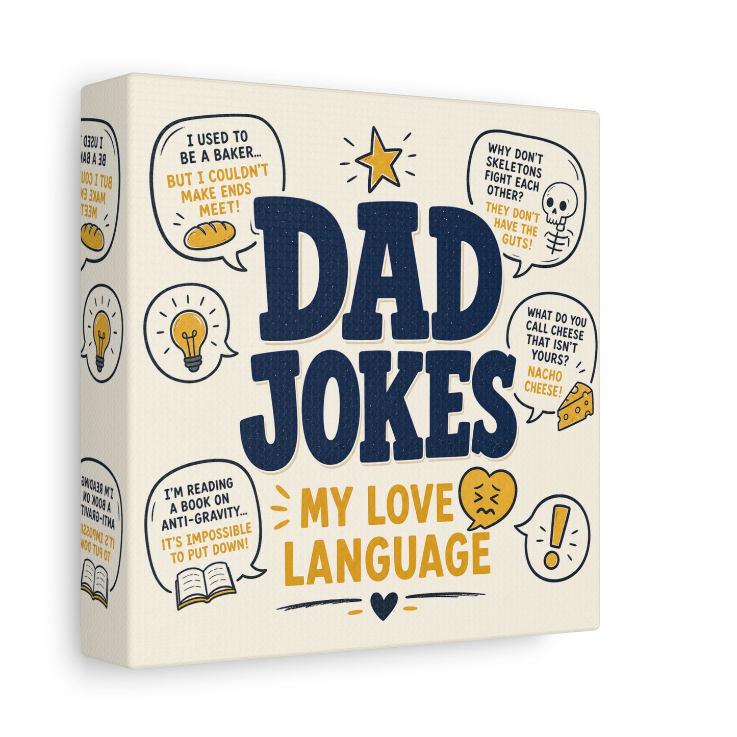 "Dad Jokes My Love Language" Funny Quote Canvas Wall Art - Pun Typography Print, Retro Humor Decor, Home Office Wall Decor, Man Cave Decoration, Novelty Room Accent - Ready to Hang - Ready to Hang