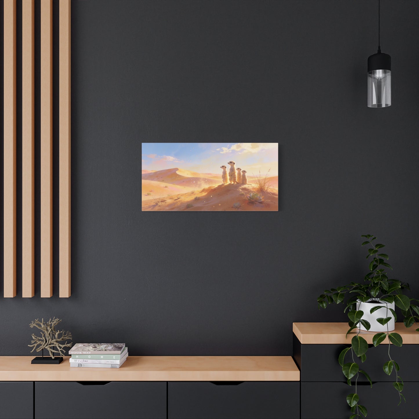 Meerkat Desert Canvas Wall Art - Golden Dune Wildlife Illustration, Matte Canvas Print - Contemporary Nature Style - Living Room Wall Decor, Bedroom Home Decoration - Bedroom Home Decoration
