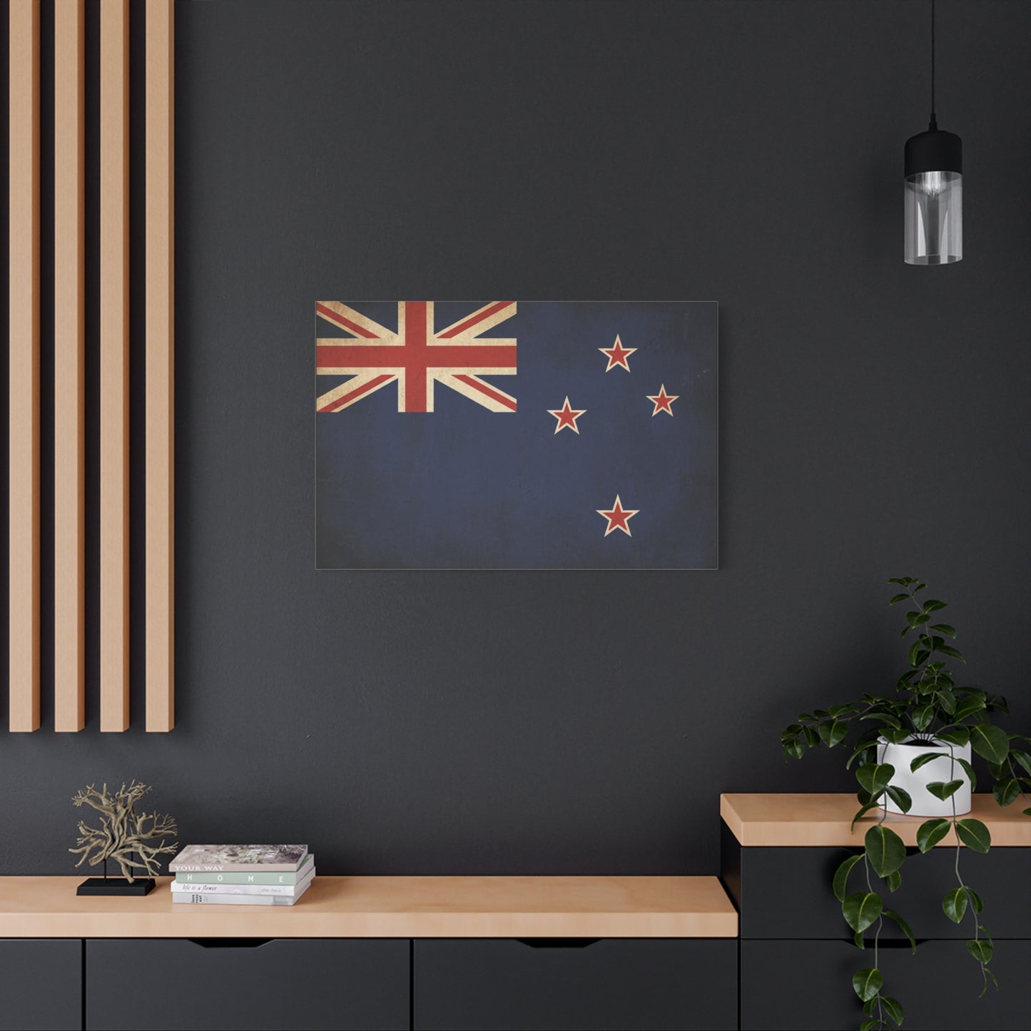 New Zealand Flag Canvas Wall Art - Vintage Kiwi National Banner Print, Distressed Navy Red Cream Design - Traditional Patriotic Style - Living Room Wall Decor Bedroom Home Decoration - Ready to Hang
