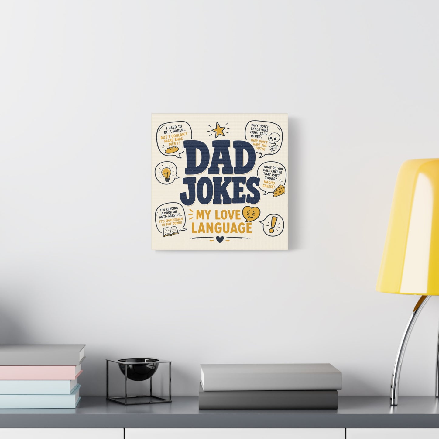 "Dad Jokes My Love Language" Funny Quote Canvas Wall Art - Pun Typography Print, Retro Humor Decor, Home Office Wall Decor, Man Cave Decoration, Novelty Room Accent - Ready to Hang - Ready to Hang