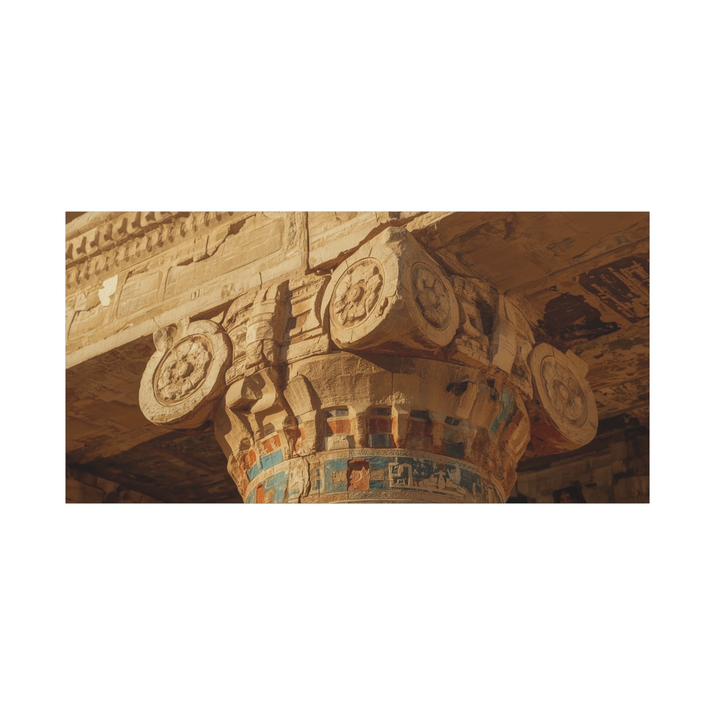 Ancient Egyptian Temple Column Canvas Wall Art - Architectural Art Print, Sandstone Carved Capital, Warm Desert Tones, Traditional Style - Living Room Wall Decor - Bedroom Home Decoration