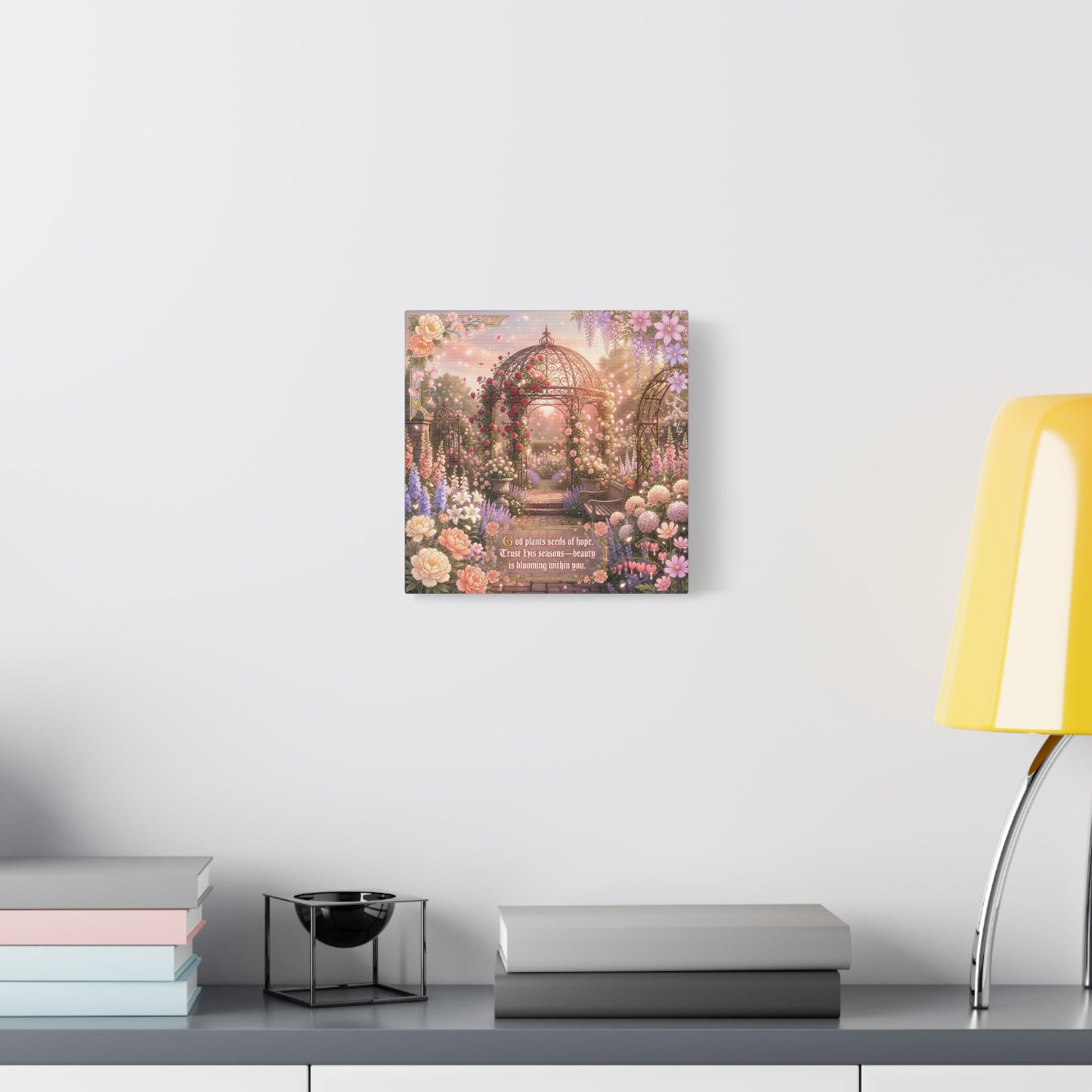 "God Plants Seeds Of Hope" Floral Garden Canvas Wall Art - Romantic Rose Gazebo Scripture Quote Print - Matte Botanical Cottagecore Decor - Bedroom Living Room Home Decoration - Living Room Wall Decor