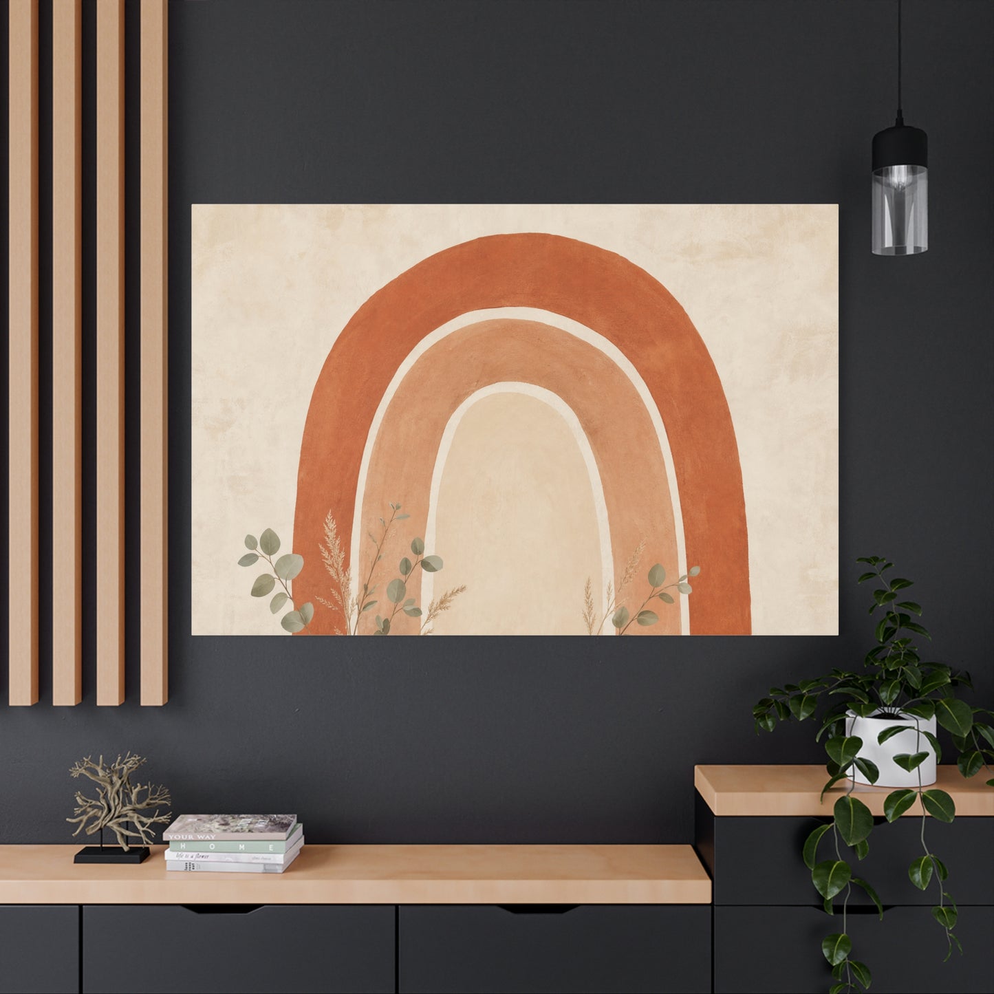 Terracotta Rainbow Canvas Wall Art - Boho Abstract Arch Painting, Neutral Nursery Decor - Minimalist Botanical Accent, Living Room Wall Decor, Bedroom Home Decoration, Meditation Space - Ready to Hang