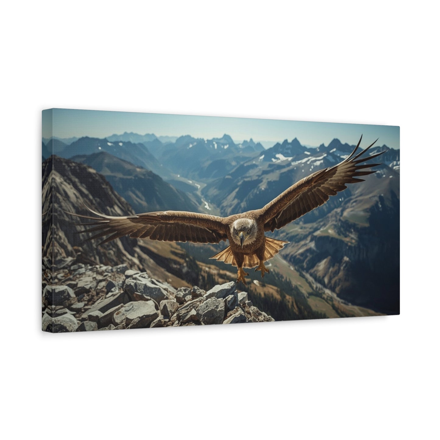 Golden Eagle Canvas Wall Art - Mountain Wildlife Landscape, Alpine Valley Bird Print - Matte Cotton Art Print, Rustic Contemporary Style - Living Room Wall Decor, Office Accent - Ready to Hang