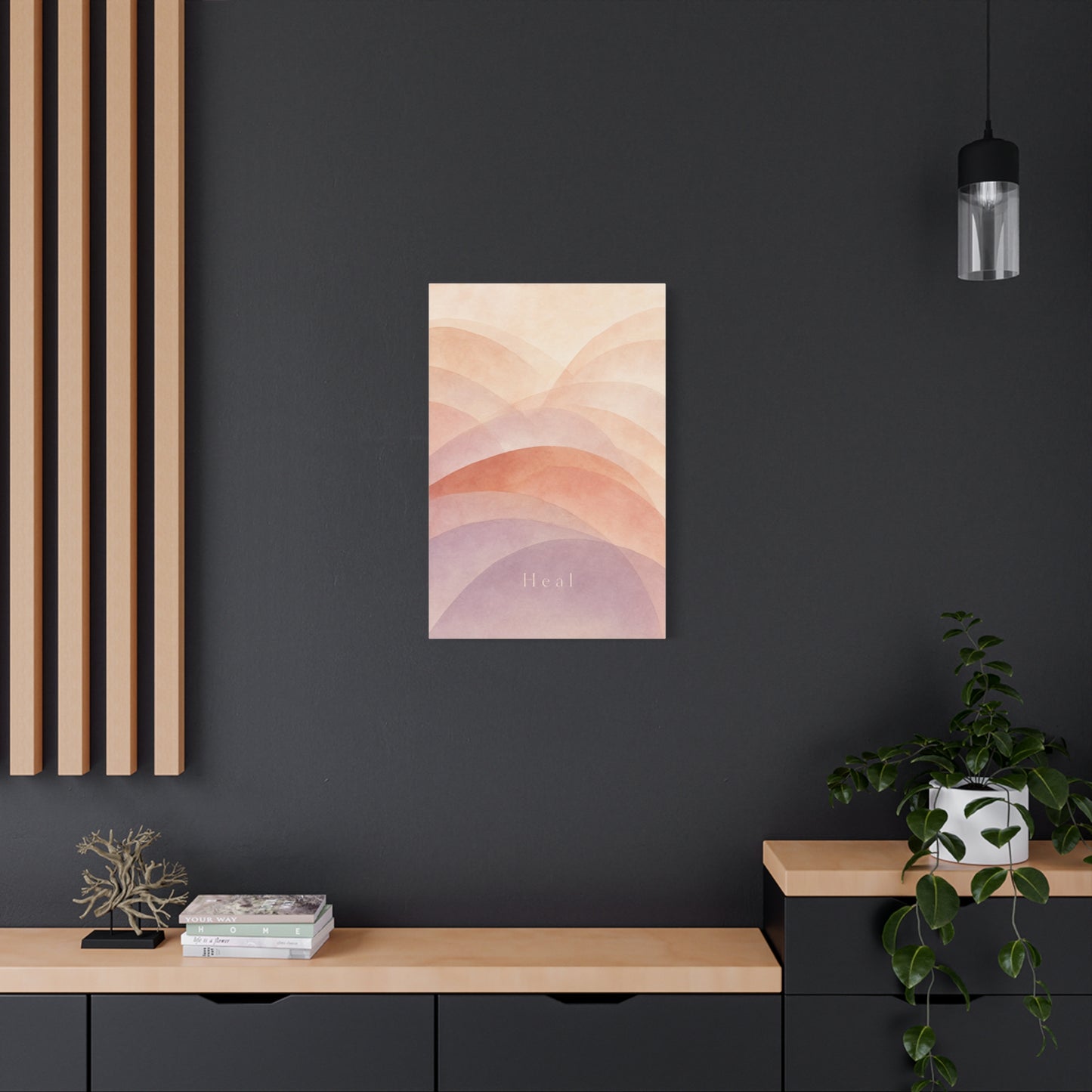 "Heal" Abstract Canvas Wall Art - Blush Peach Lavender Arches, Minimalist Typography Print - Contemporary Boho Decor, Bedroom Wall Hanging, Living Room Decoration, Meditation Space Accent