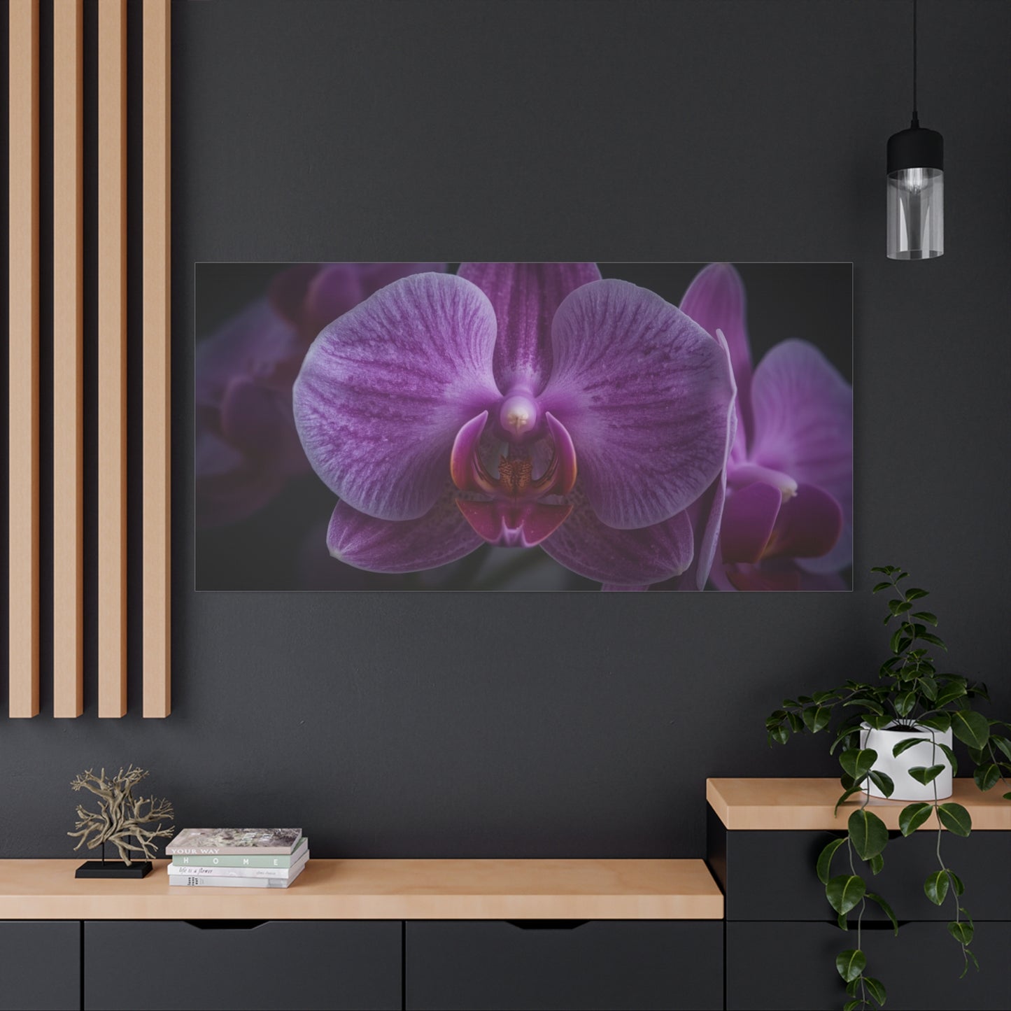 Purple Orchid Canvas Wall Art - Phalaenopsis Flower Macro Floral Print, Botanical Art Print, Cotton Canvas, Contemporary Style - Bedroom Wall Decor, Spa Wall Accent - Bedroom Home Decoration