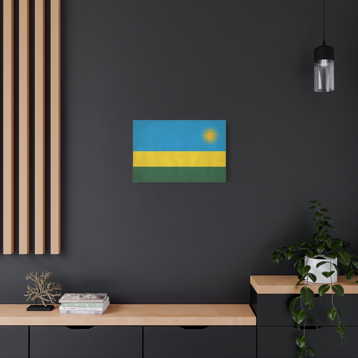 Rwanda Flag Canvas Wall Art - Blue Yellow Green National Banner Print, Sun Emblem Country Pride Decor - Vintage Style Wall Decor - Bedroom Home Decoration - Bedroom Home Decoration - Ready to Hang