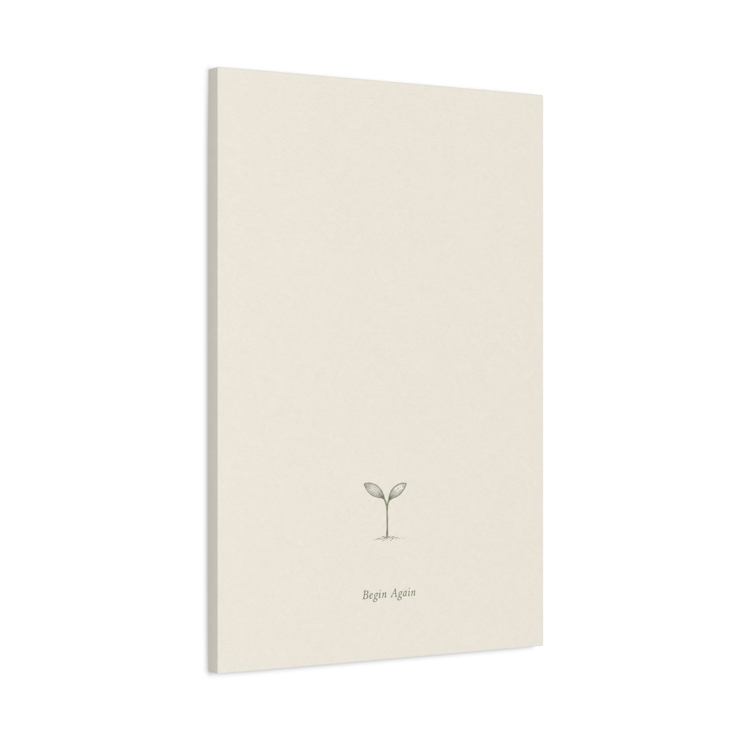 "Begin Again" Minimalist Sprout Canvas Wall Art - Botanical Quote Print, Neutral Beige Cotton Canvas, Modern Calm Bedroom Decor, Living Room Home Decoration, Office Wall Accent - Ready to Hang