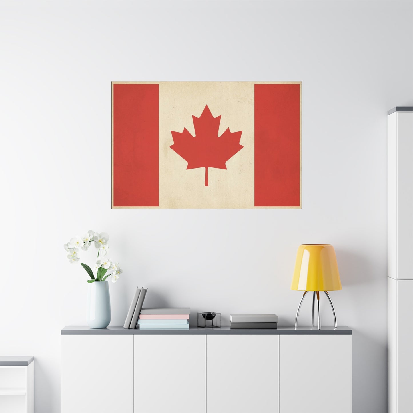 Canadian Flag Canvas Wall Art - Vintage Red Maple Leaf Patriotic Print, Rustic Neutral Texture, Canada Pride Decor, Living Room Wall Decor, Bedroom Home Decoration, Dorm Accent - Ready to Hang