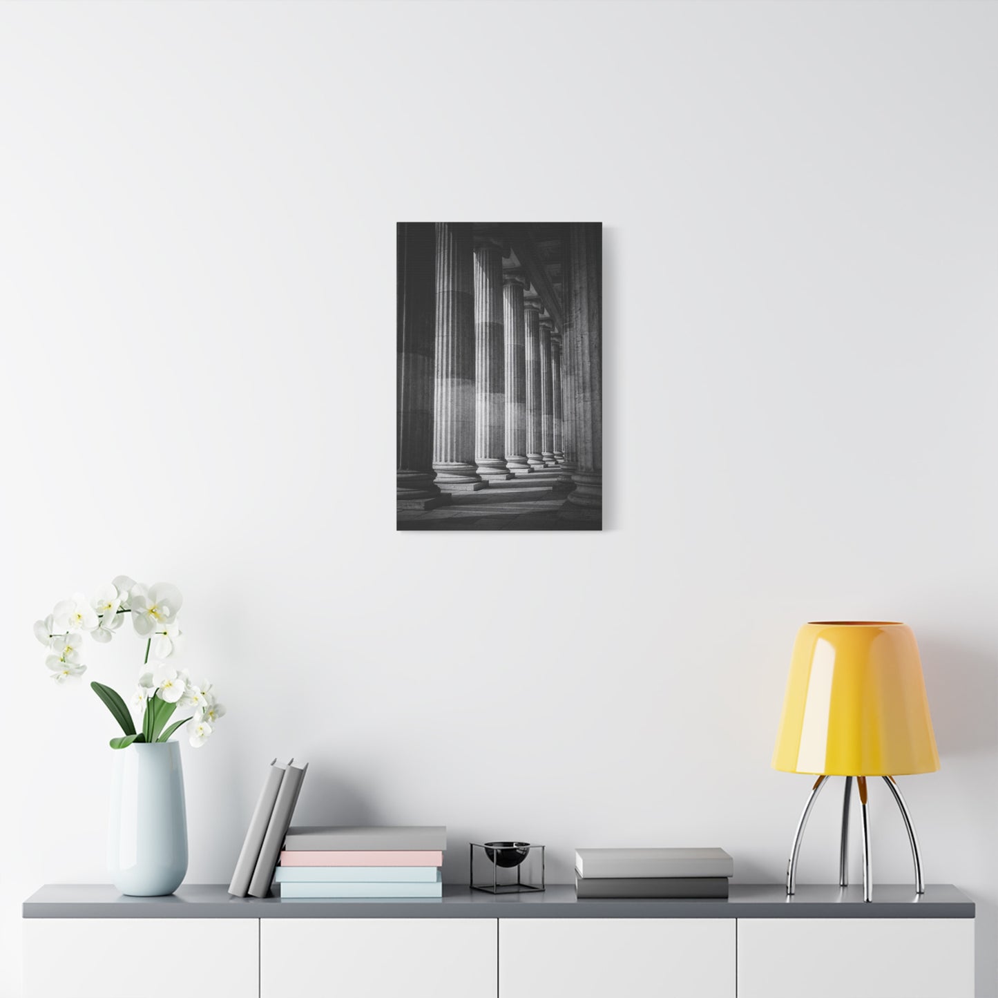 Black And White Classical Columns Canvas Wall Art - Architectural Art Print, Monochrome Stone Colonnade, Contemporary Minimalist Style - Office Wall Decor, Lobby Accent - Reception Area Decor