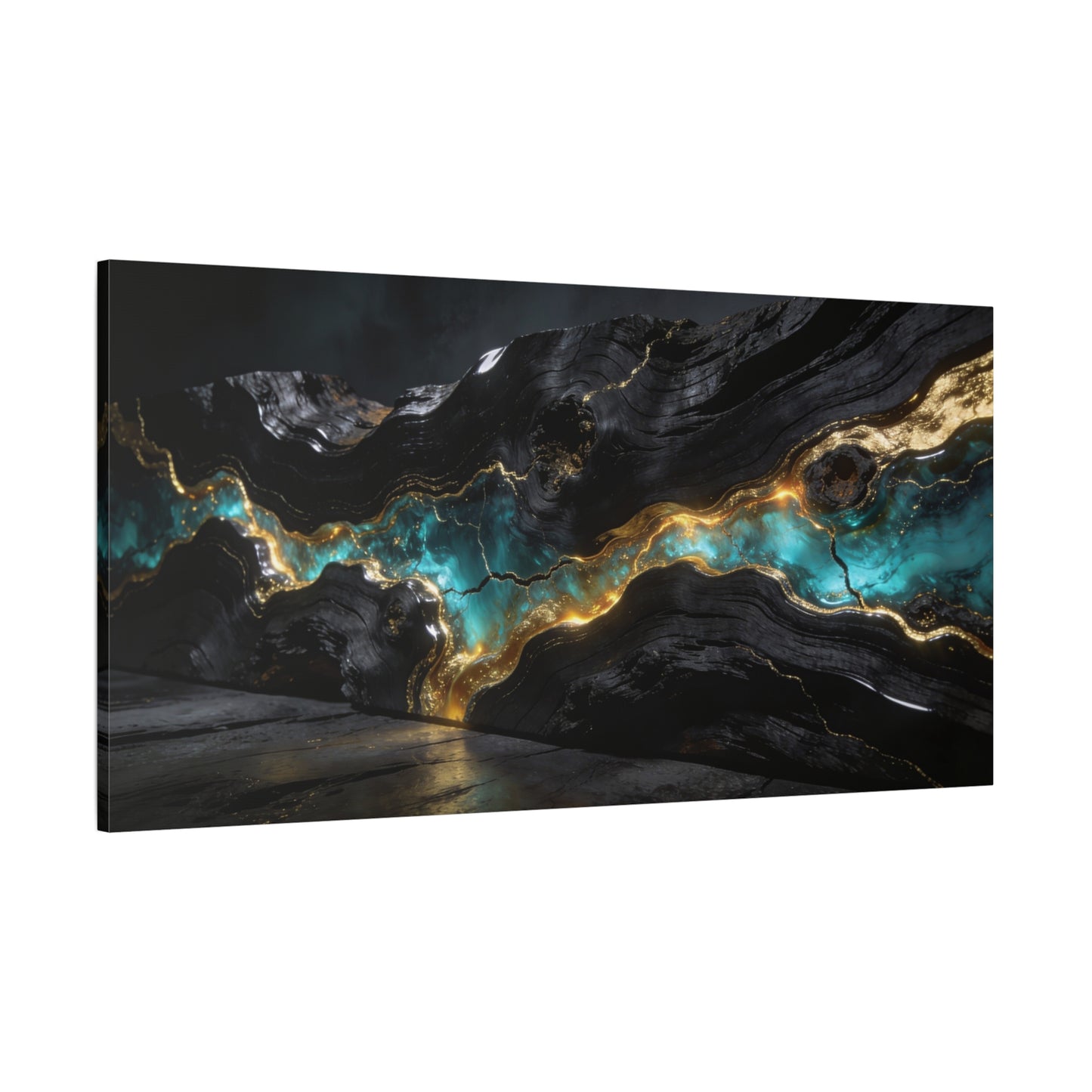 Abstract Black Gold Teal Canvas Wall Art - Modern Geode Marble Flow Design - Matte Cotton Art Print - Contemporary Living Room Wall Decor, Office Wall Art, Bedroom Decoration - Bedroom Home Decoration