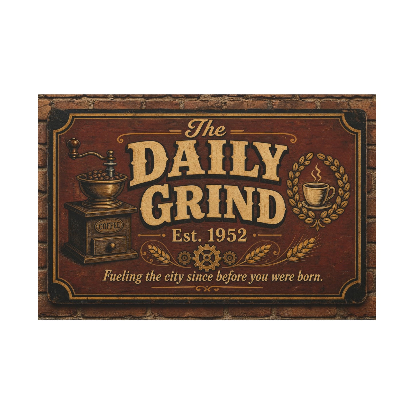 "The Daily Grind" Coffee Canvas Wall Art - Vintage Cafe Sign, Rustic Brown Typography Print, Farmhouse Decor, Coffee Bar Wall Hanging - Bistro Decor - Espresso Bar Sign - Gallery Wrapped Canvas