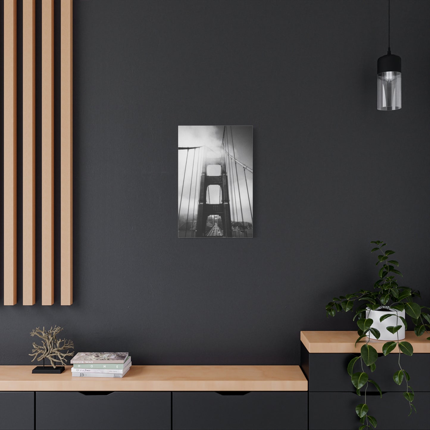 Golden Gate Bridge Canvas Wall Art - Black And White Foggy Bridge Art Print, Modern Cityscape Wall Decor - Minimalist Contemporary Style For Living Room Office - Bedroom Home Decoration