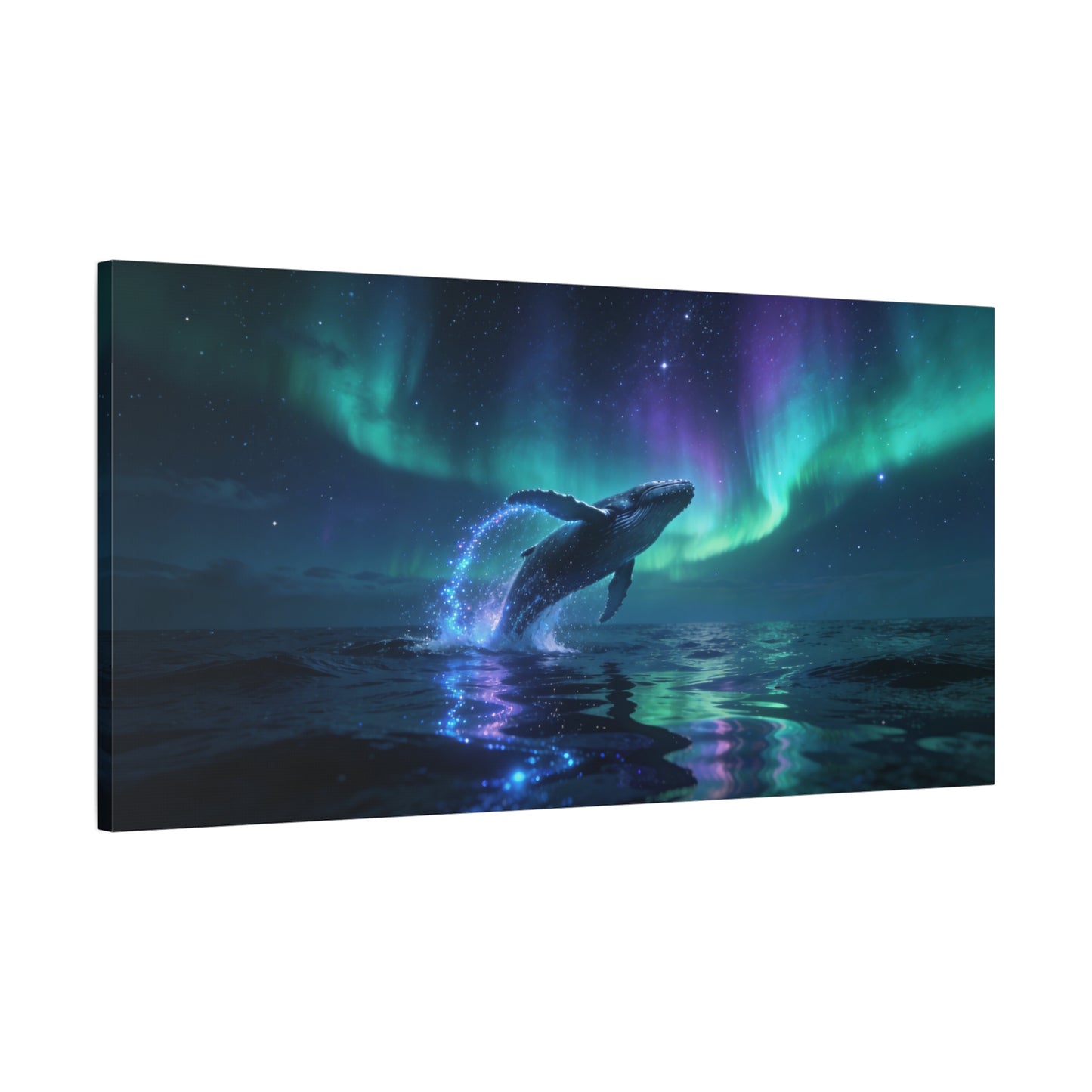 Humpback Whale Canvas Wall Art - Aurora Borealis Ocean Night Scene, Celestial Wildlife Canvas Print - Contemporary Fantasy Style - Living Room Wall Decor, Bedroom Home Accent - Bedroom Home Decoration