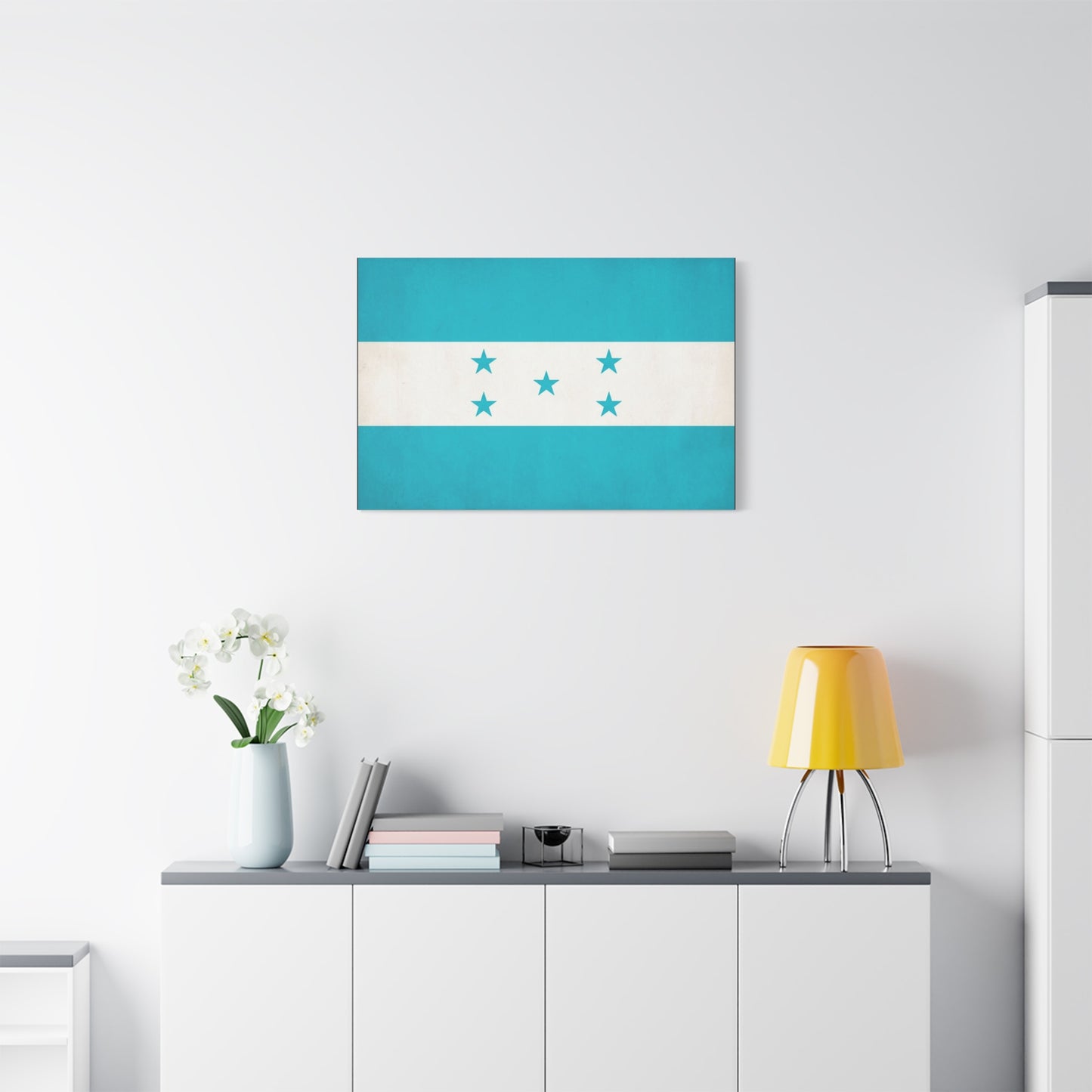 Honduras Flag Canvas Wall Art - Blue And White Five Star National Print - Minimalist Patriotic Decor - Cotton Canvas Style - Living Room Wall Decor, Office Art Accent - Bedroom Home Decoration
