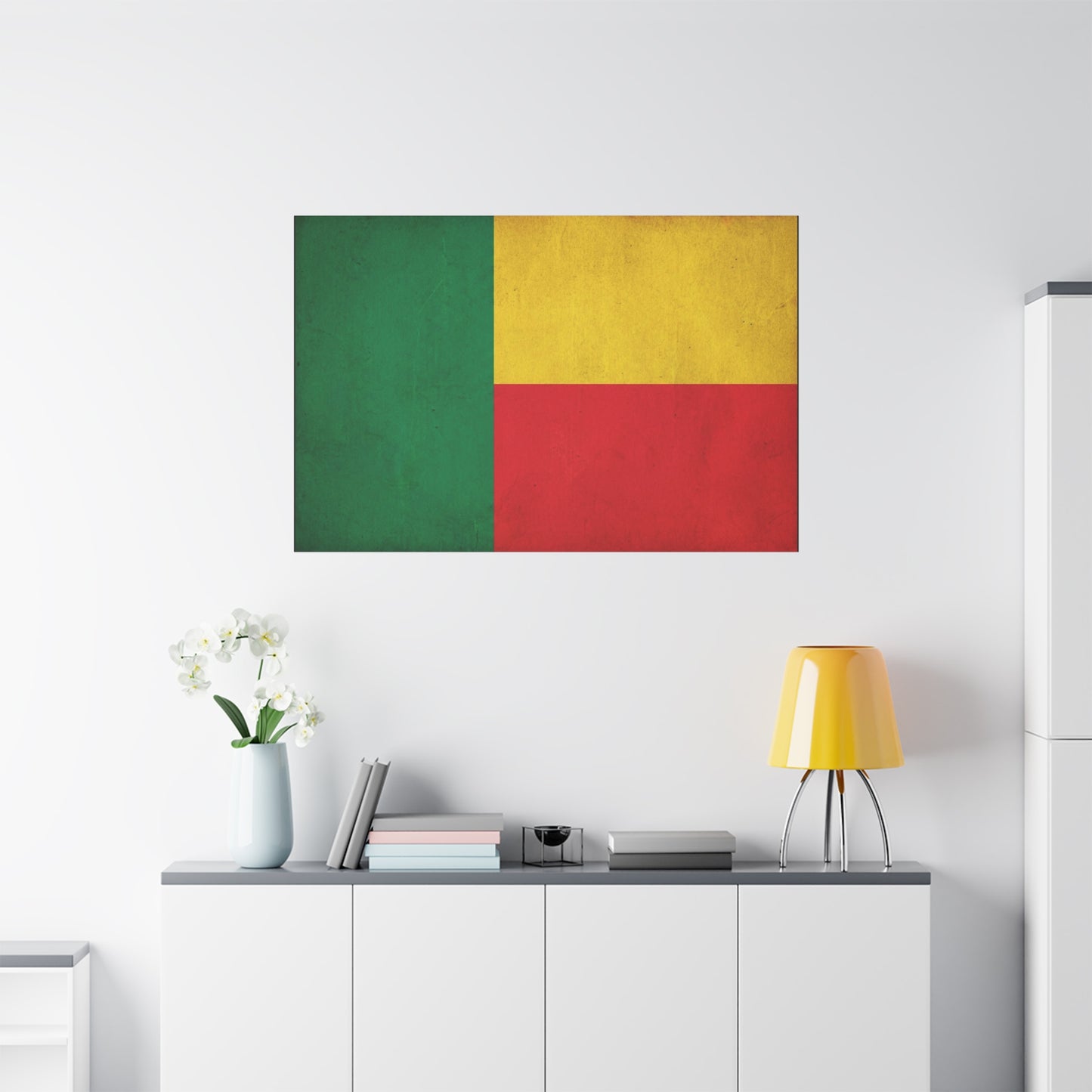 Benin Flag Canvas Wall Art - Vintage National Flag Print, Color Block Design - Matte Cotton Artwork - Cultural Pride Decor, Living Room Wall Decor, Office Art - Bedroom Home Decoration - Ready to Hang