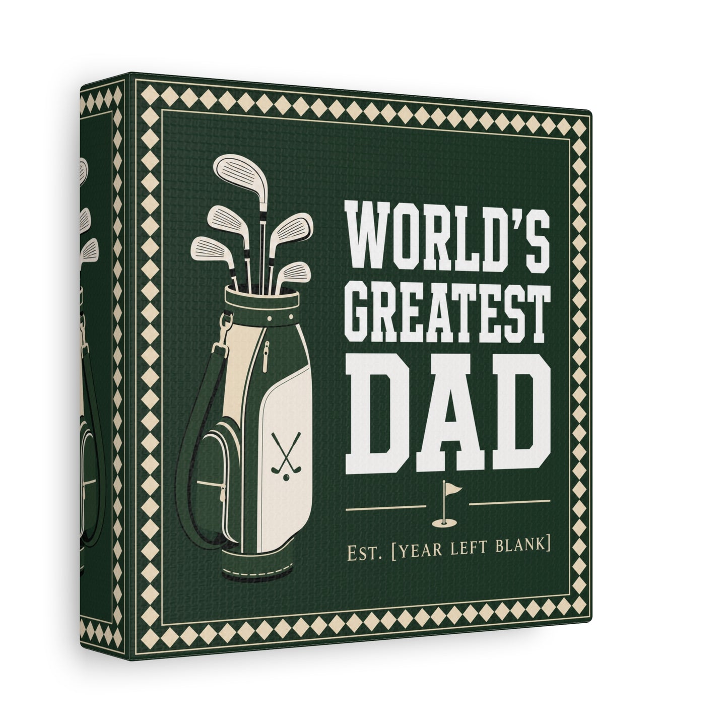"World's Greatest Dad" Golf Canvas Wall Art - Personalized Father Quote Print, Green Vintage Sports Decor - Typography Illustration - Office Wall Decor - Ready to Hang - Bedroom Home Decoration