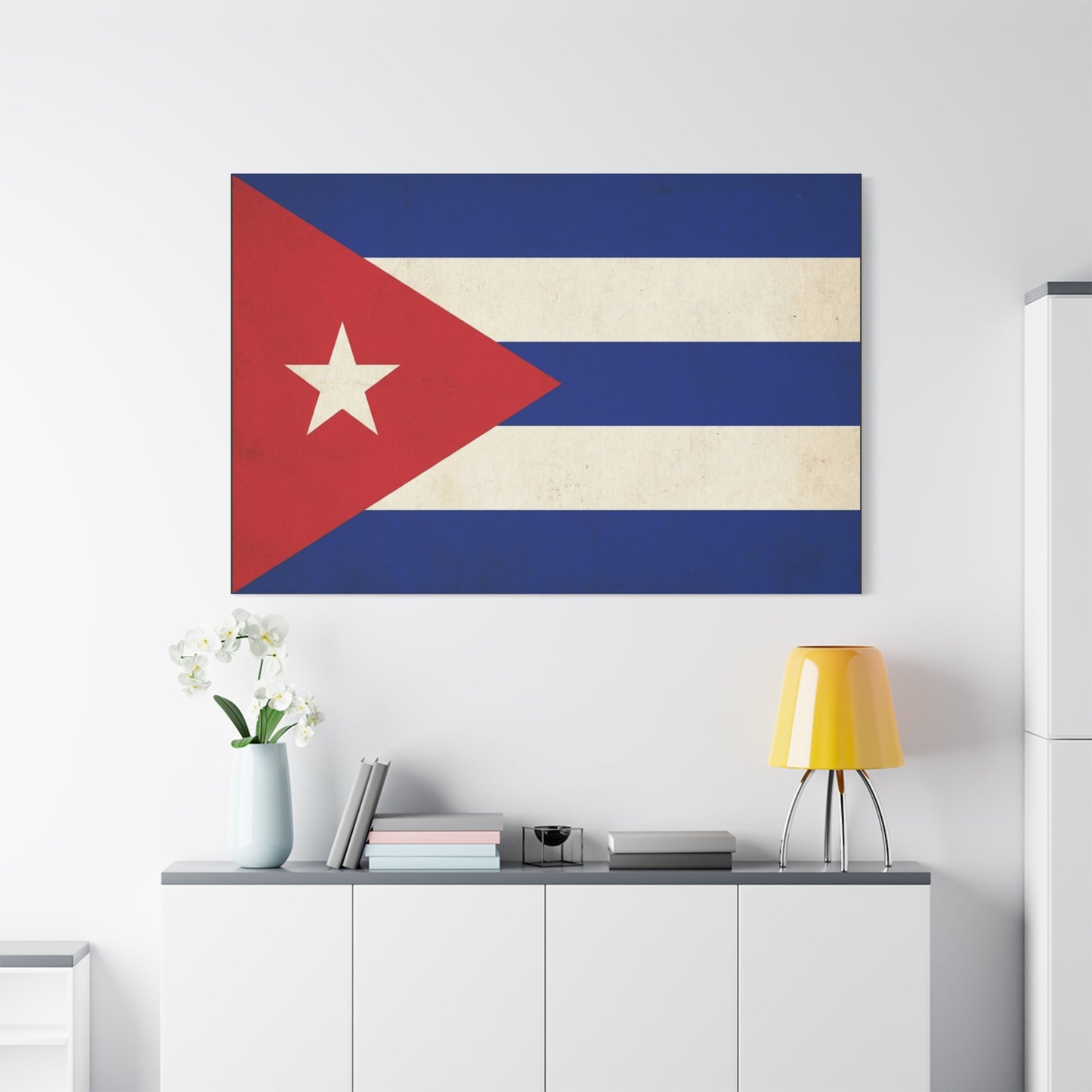 Cuban Flag Canvas Wall Art - Vintage Cuba Flag Print, Patriotic Heritage Decor - Distressed Cotton Canvas - Traditional Style For Living Room, Office Wall Decor - Bedroom Home Decoration