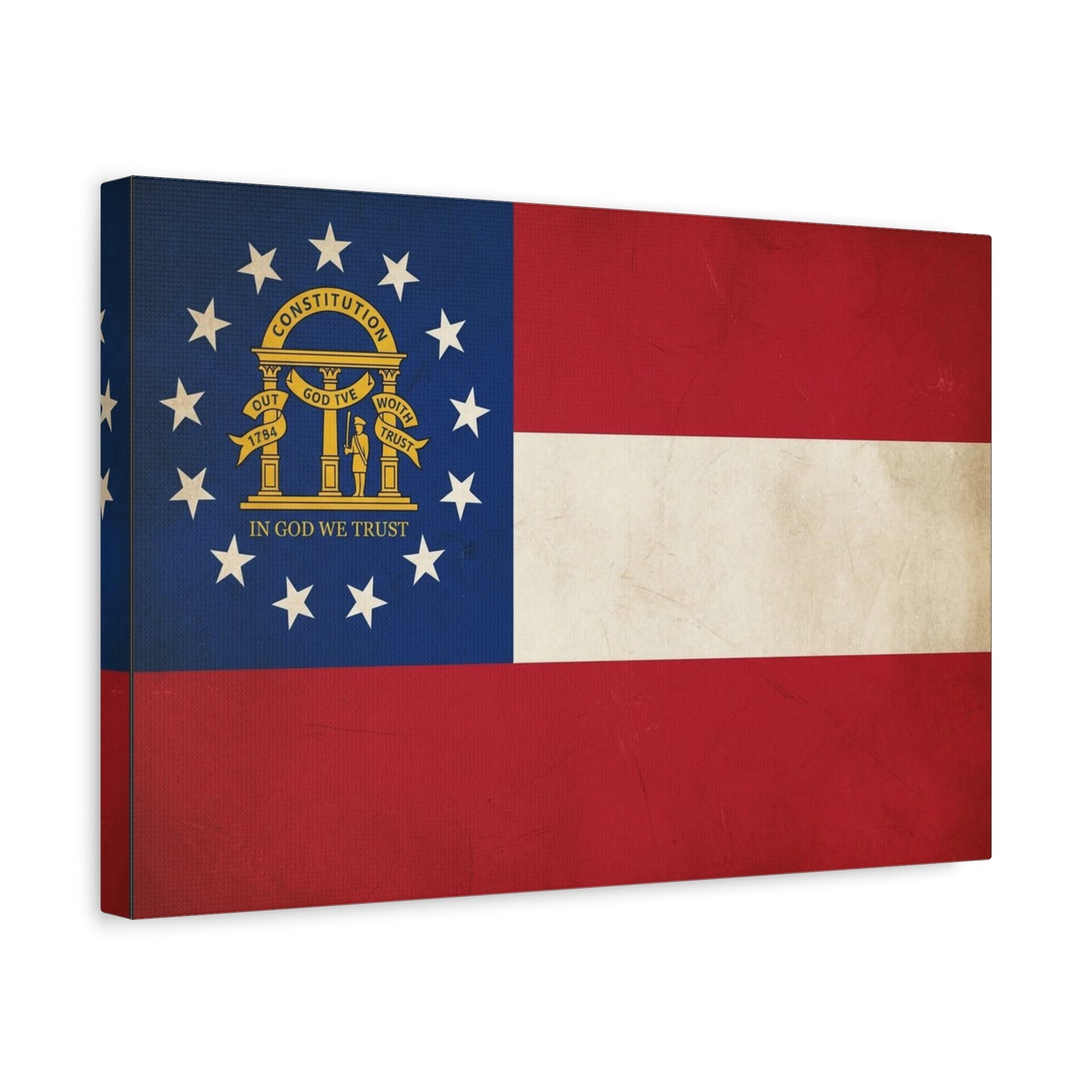 "In God We Trust" Georgia State Flag Canvas Wall Art - Vintage Patriotic Flag Print, Rustic Americana Decor, Georgia Pride Home Decoration, Living Room Wall Decor - Ready to Hang - Ready to Hang