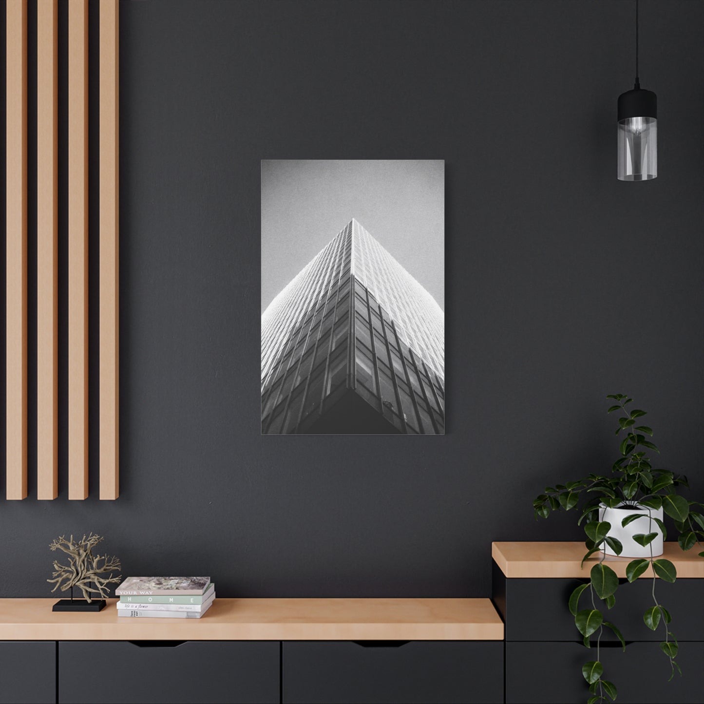 Black And White Skyscraper Canvas Wall Art - Modern Architectural Art Print, Minimalist Cityscape Decor, Contemporary Office Wall Art, Lobby Accent, Living Room Decoration - Ready to Hang
