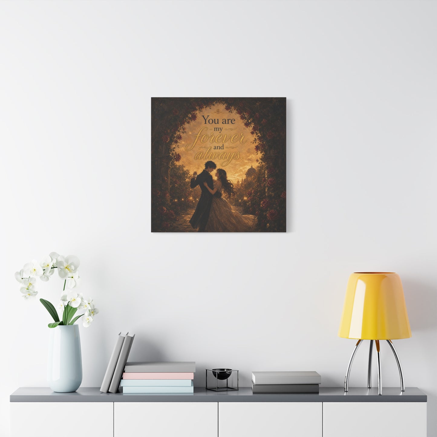 "You Are My Forever And Always." Romantic Couple Canvas Wall Art - Vintage Rose Arch Sunset Quote Print - Bedroom Home Decoration - Living Room Wall Decor - Bedroom Home Decoration - Ready to Hang