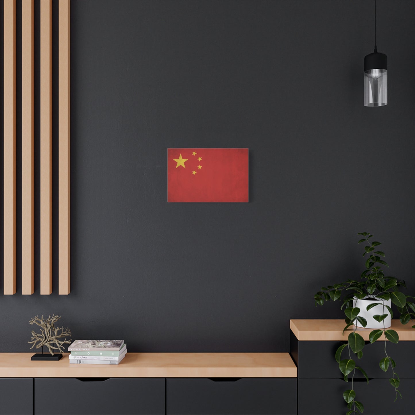 China Flag Canvas Wall Art - Red And Yellow Five Star National Banner Print - Vintage Patriotic Style, Living Room Wall Decor, Bedroom Home Decoration, Office Art Accent - Bedroom Home Decoration