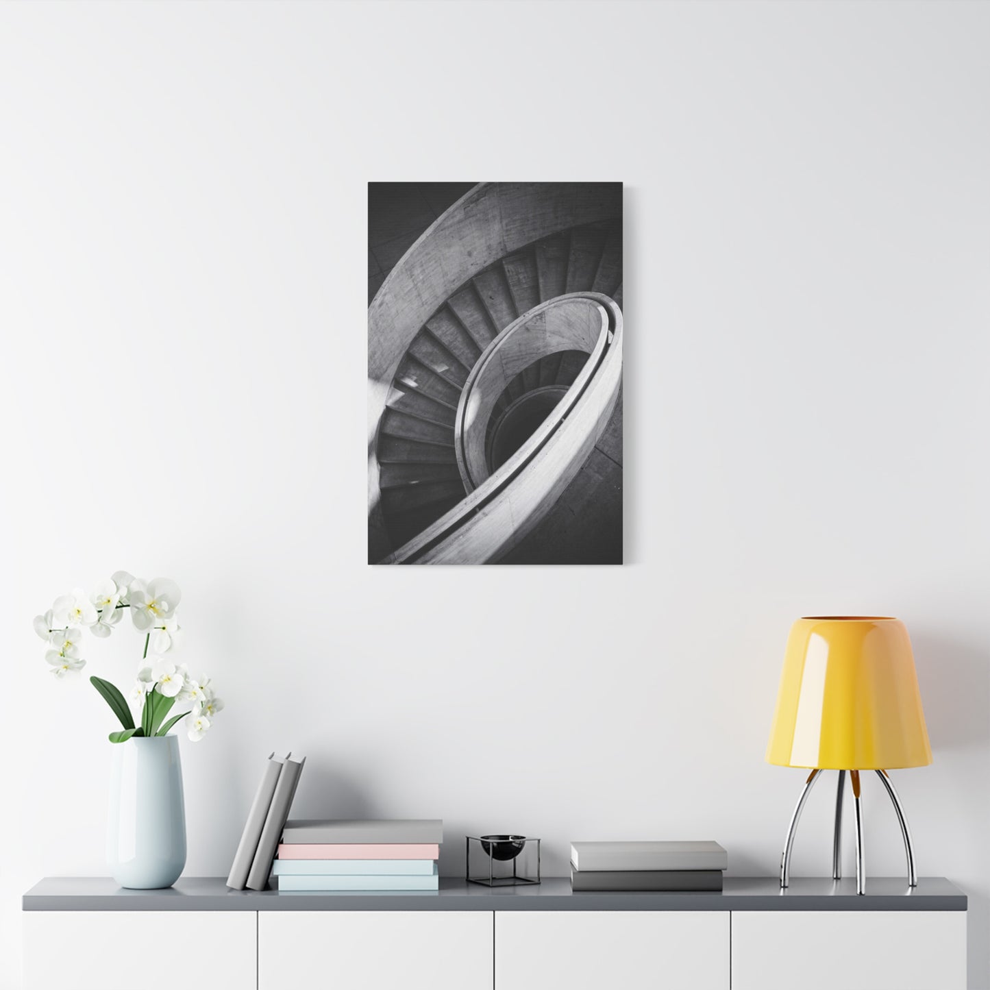 Black And White Spiral Staircase Canvas Wall Art - Architectural Art Print, Minimalist Modern Decor - Matte Cotton Canvas - Living Room Wall Decor, Home Office Accent - Bedroom Home Decoration